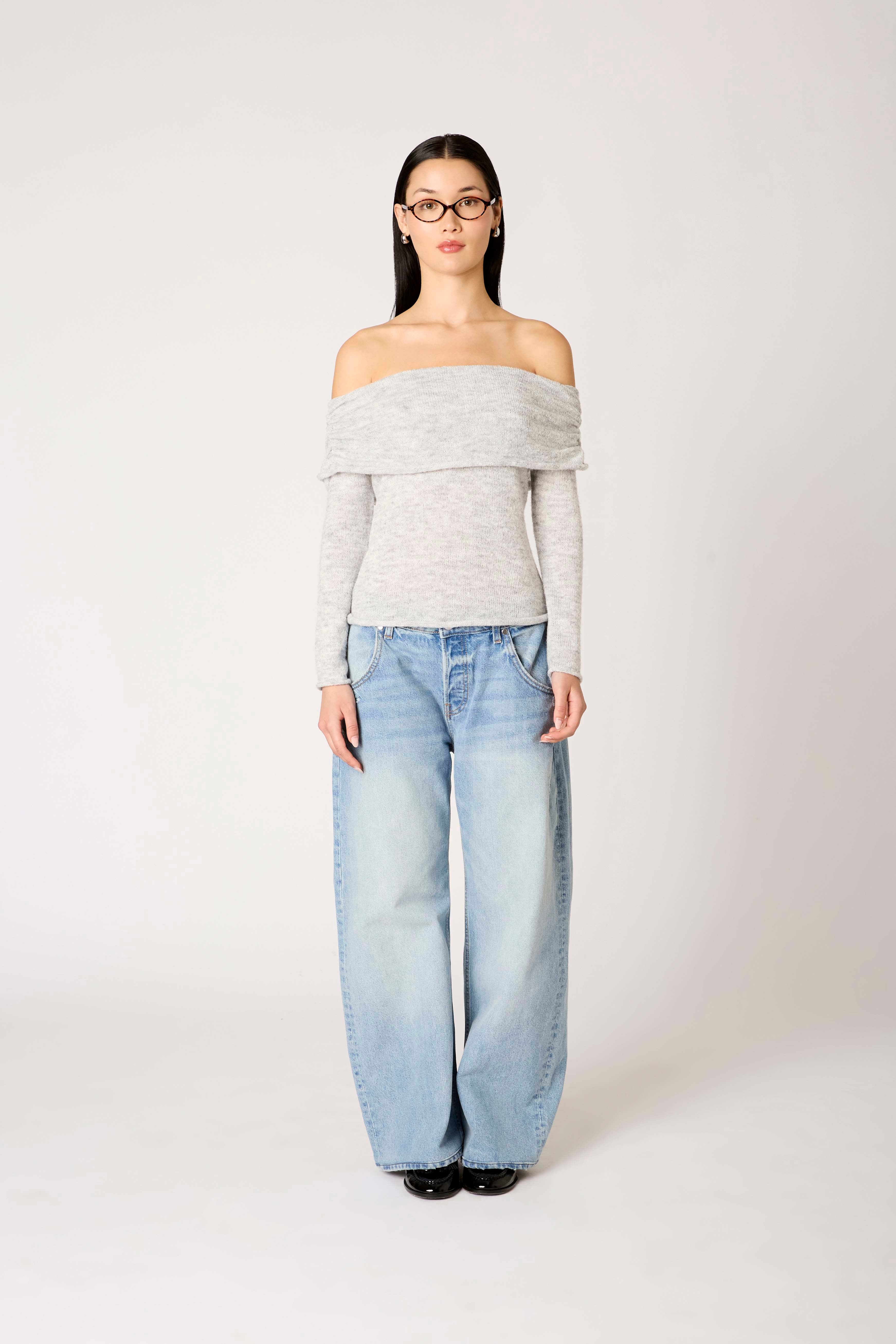 Zinnia Sweater in heather grey front view