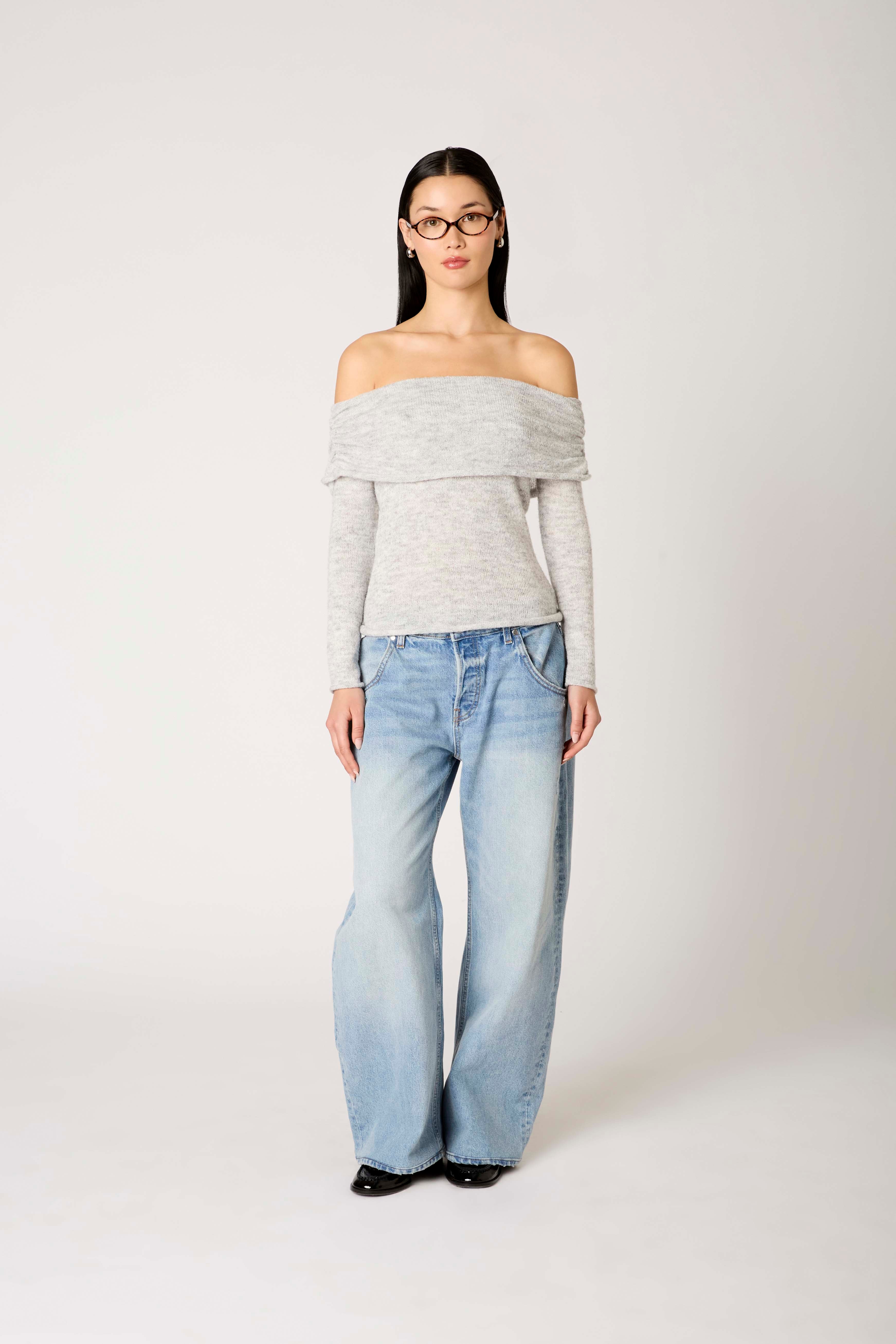 Zinnia Sweater in heather grey front view