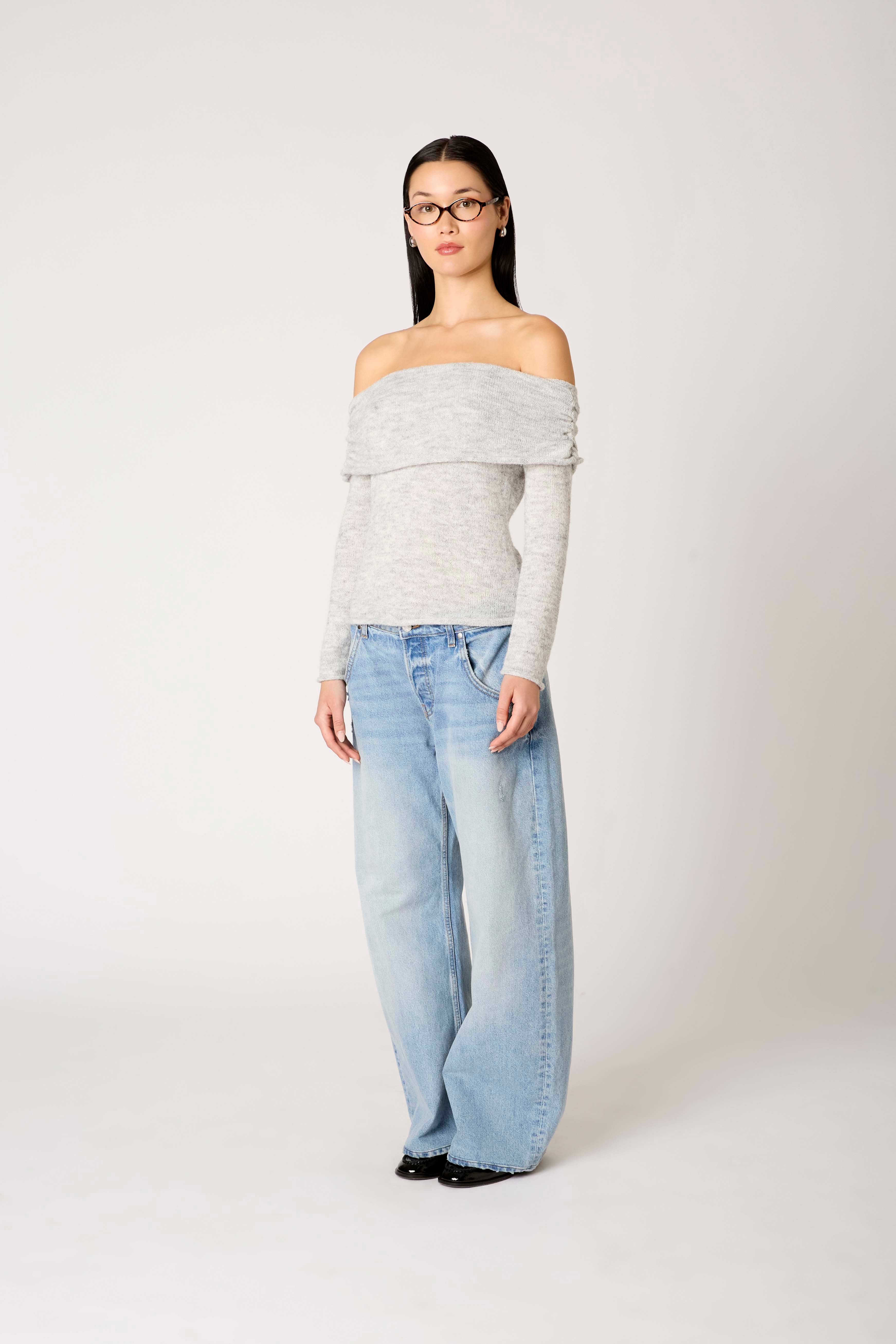 Zinnia Sweater in heather grey side view