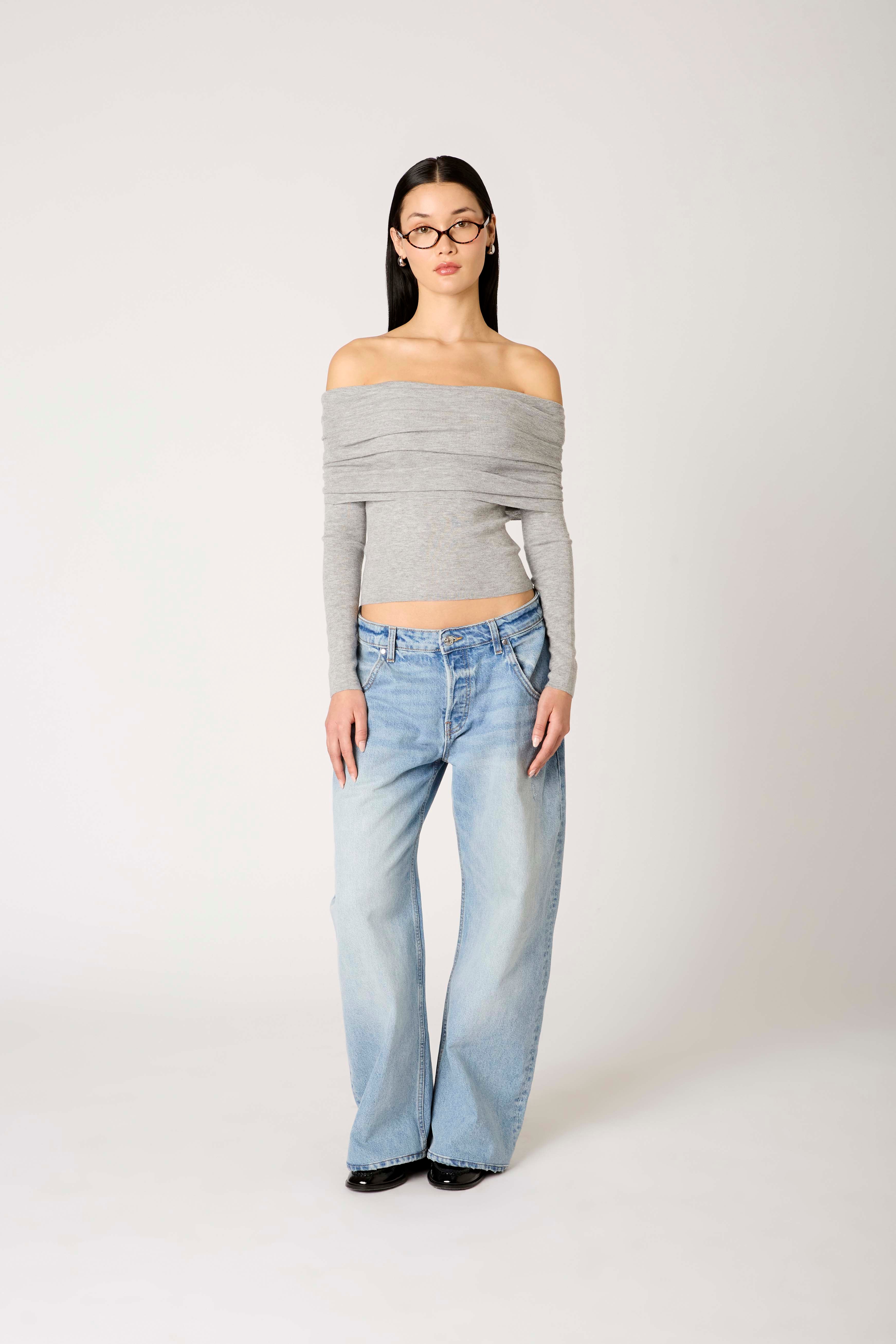 Islay Sweater in heather grey front view