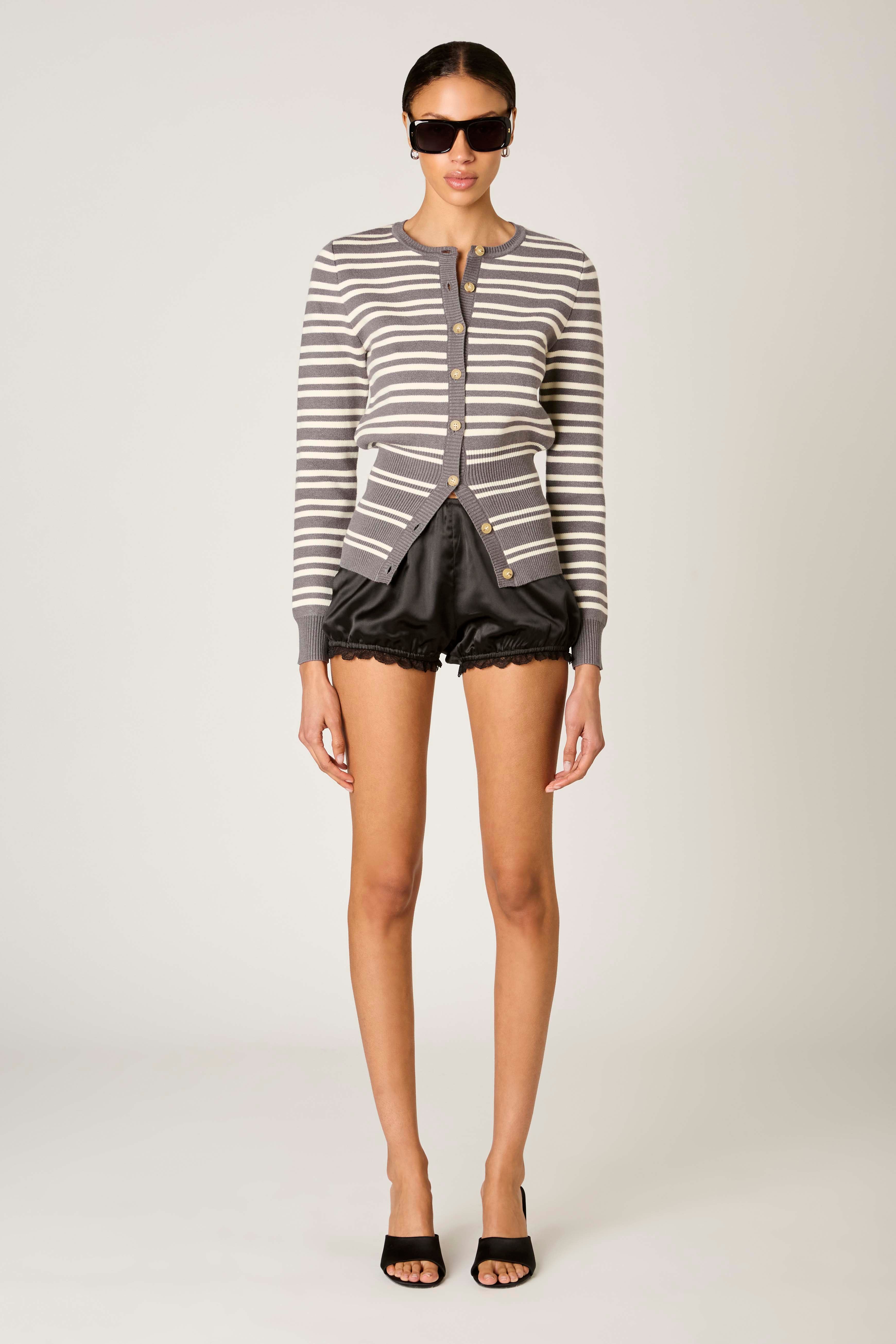 Baxter Cardigan in charcoal front view