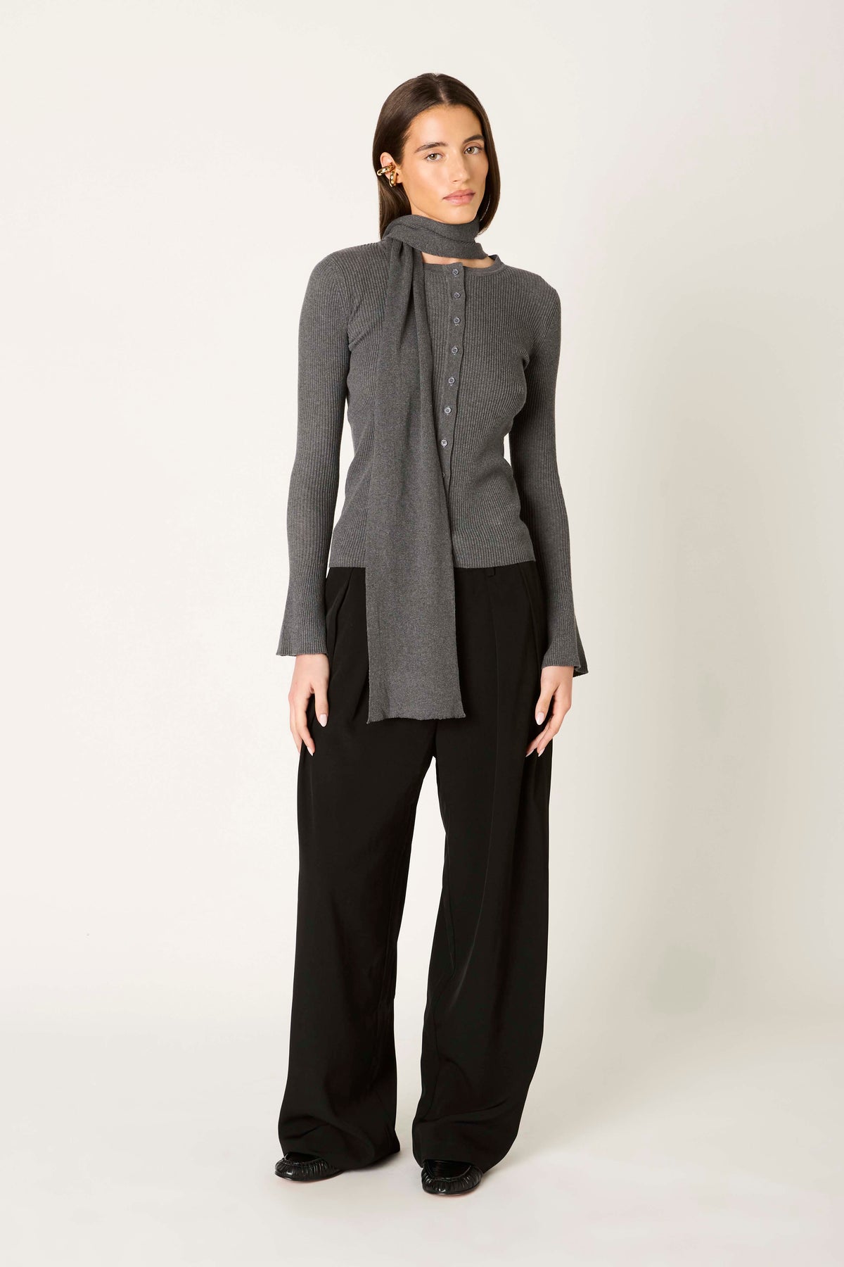 Marianne Cardigan in charcoal front view