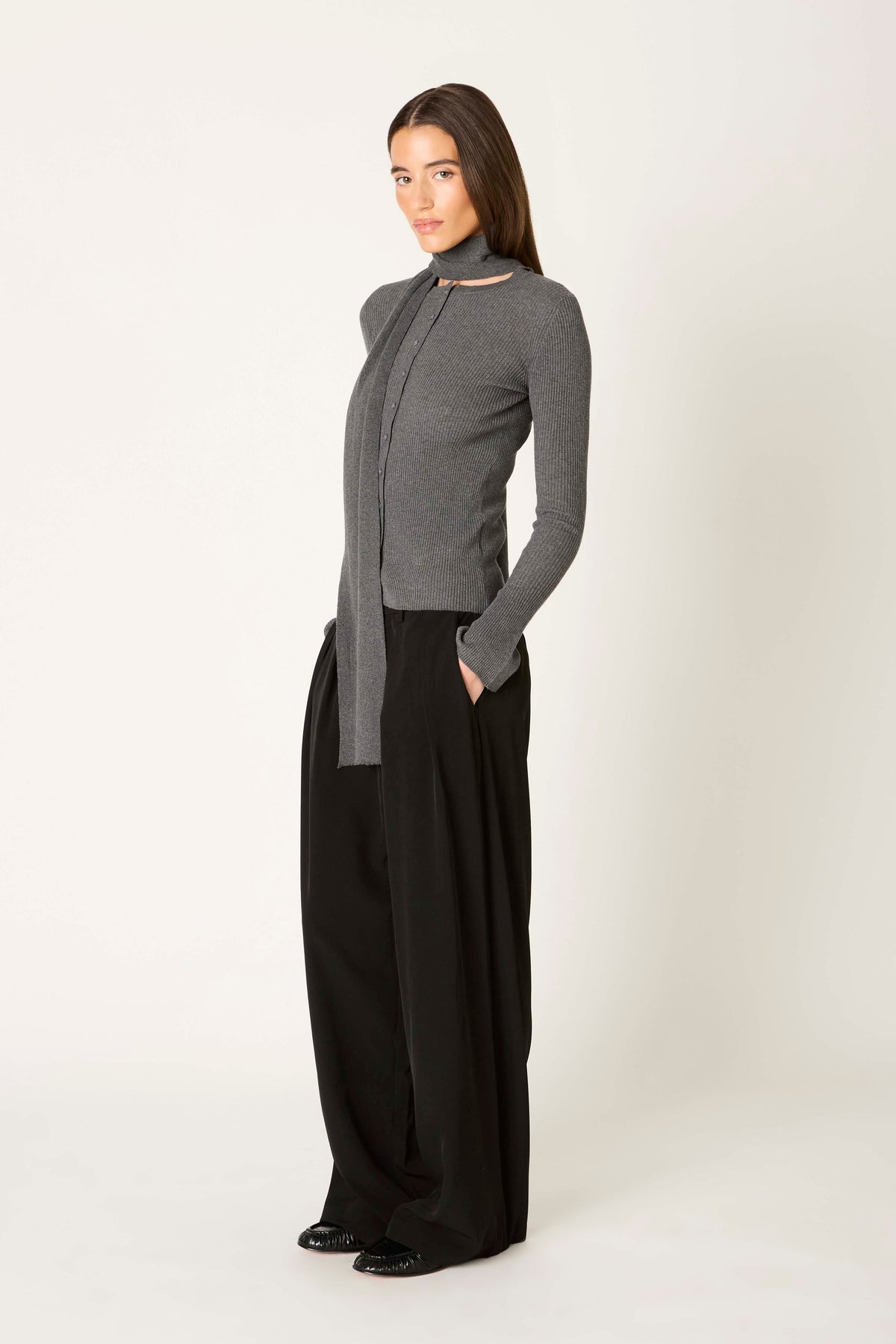 Marianne Cardigan in charcoal side view