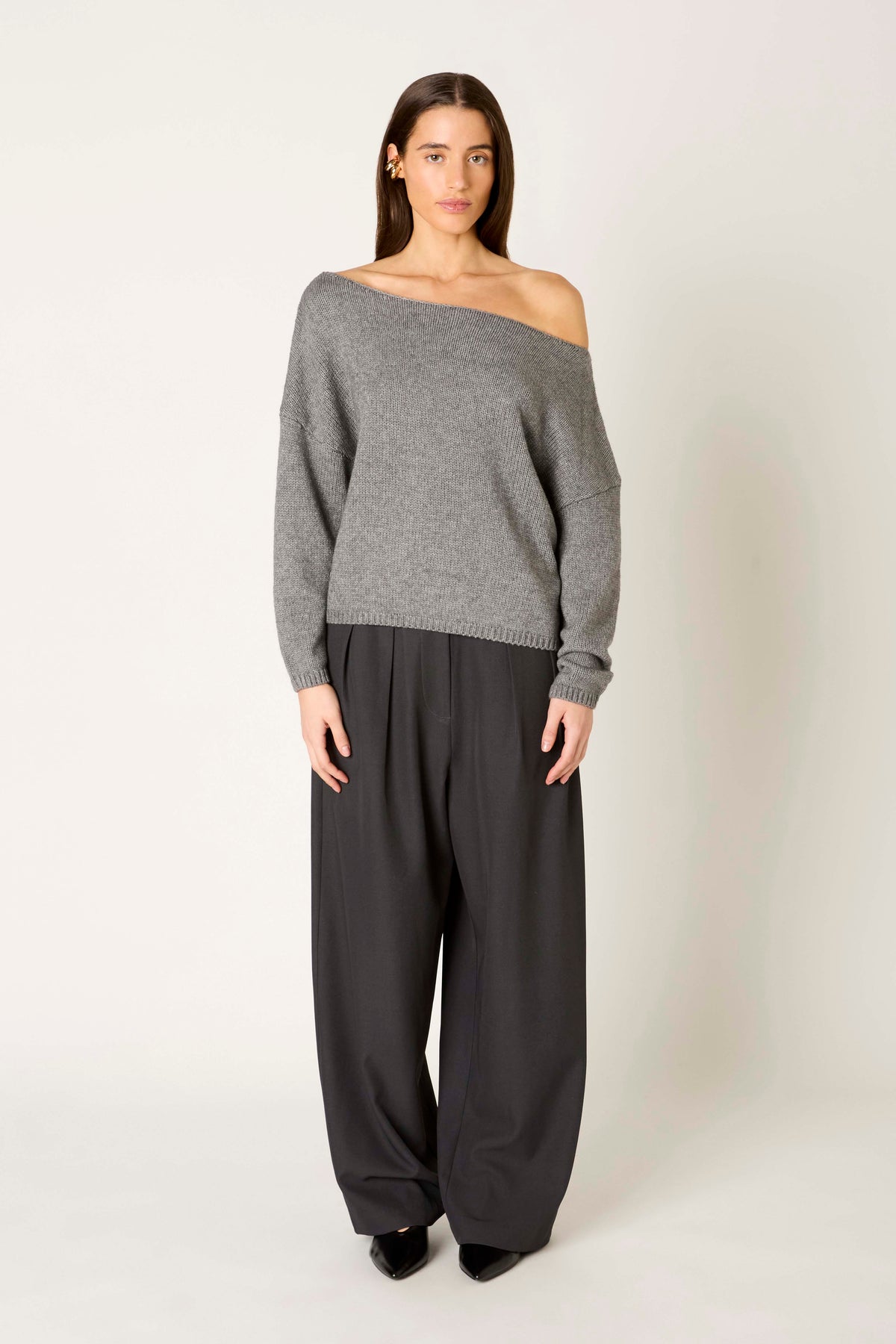 Nightmoor Sweater in heather grey front view