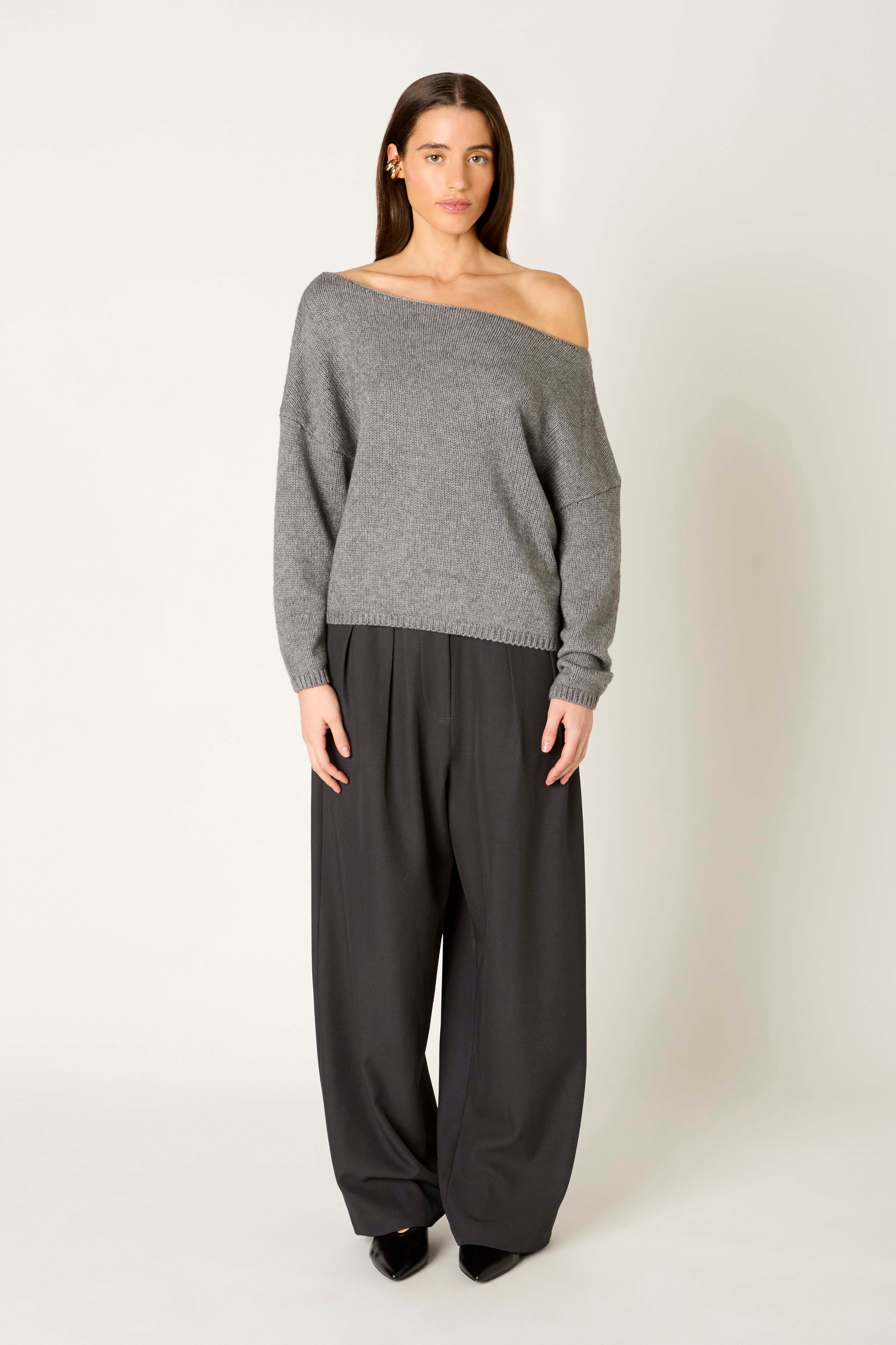 Nightmoor Sweater in heather grey front view