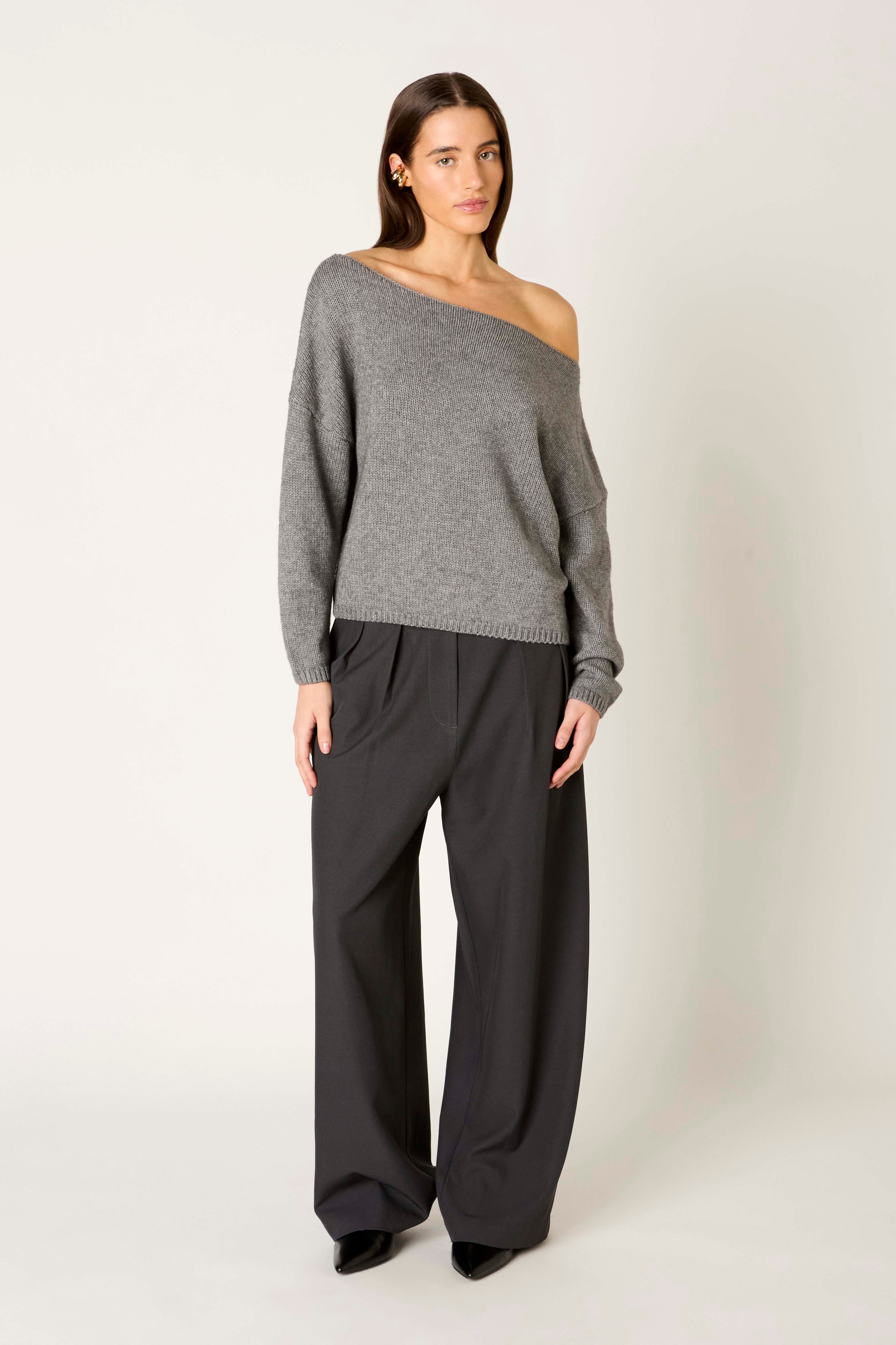 Nightmoor Sweater in heather grey front view