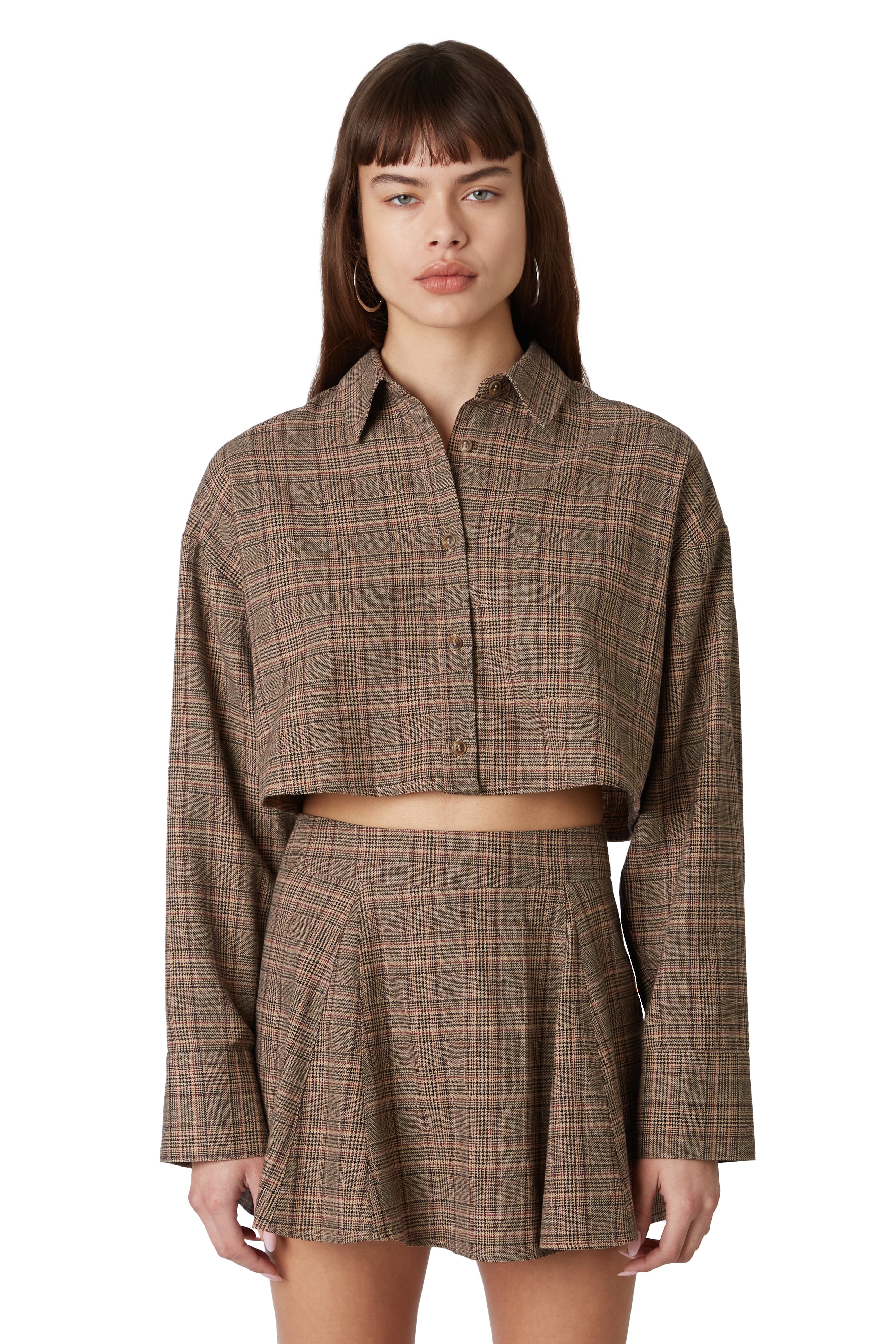 Austin Shirt in Tan/Wine front view