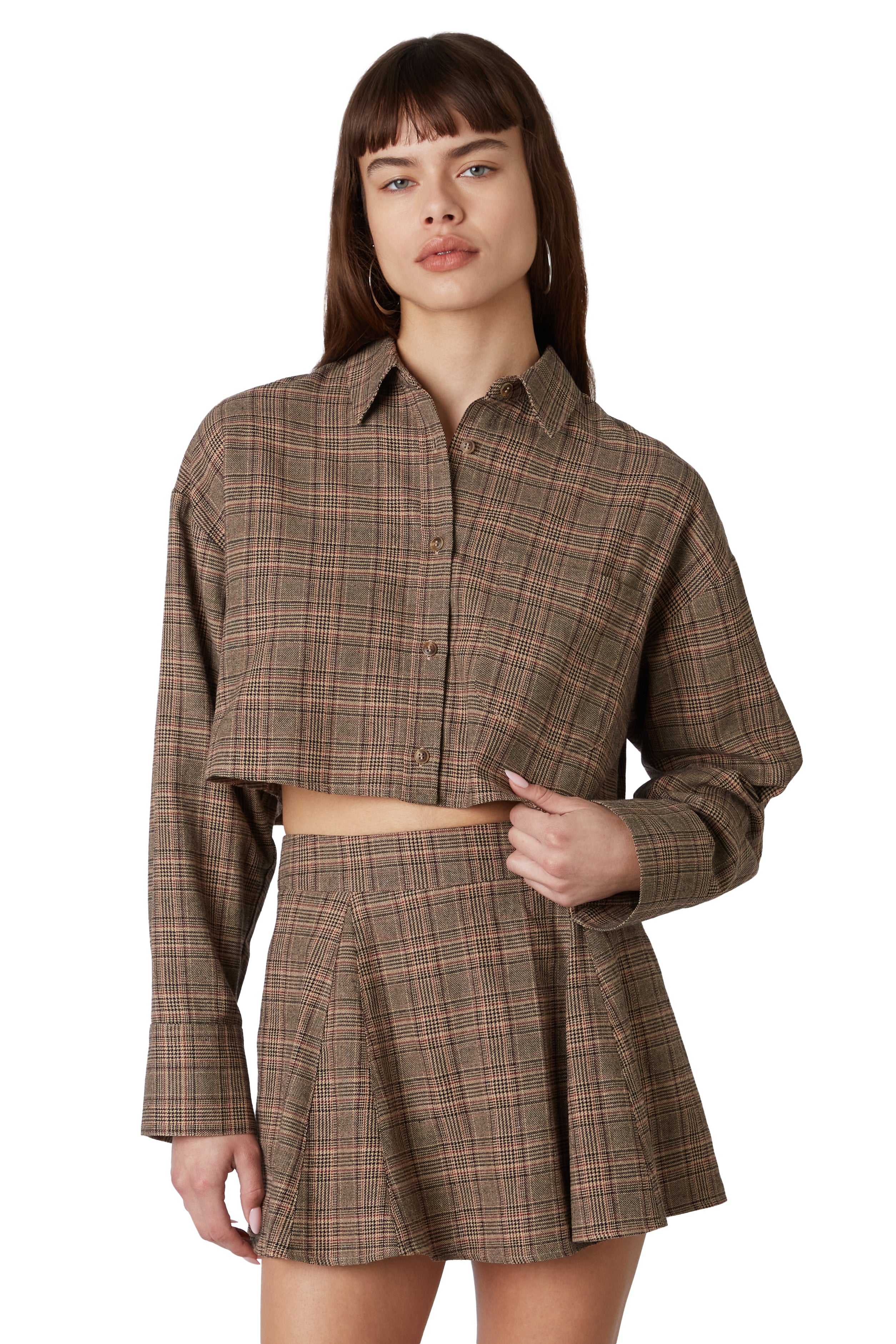 Austin Shirt in Tan/Wine front view 2