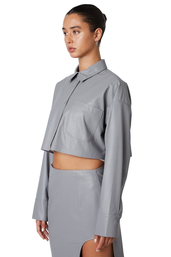 Gray cropped leather shirt side