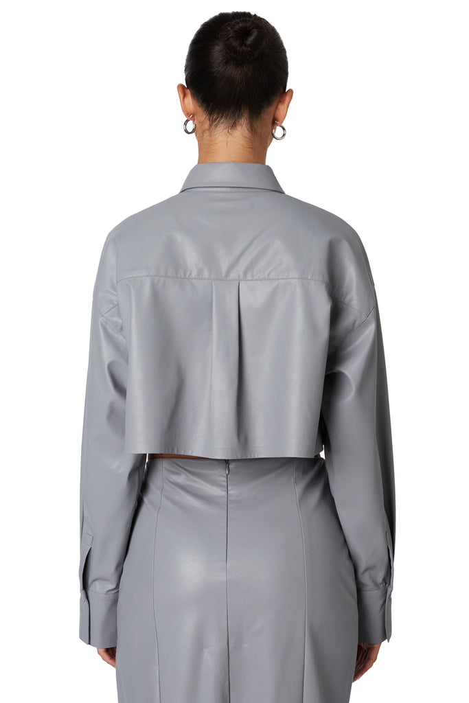 Gray cropped leather shirt back