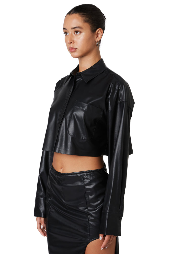 Black cropped leather shirt side