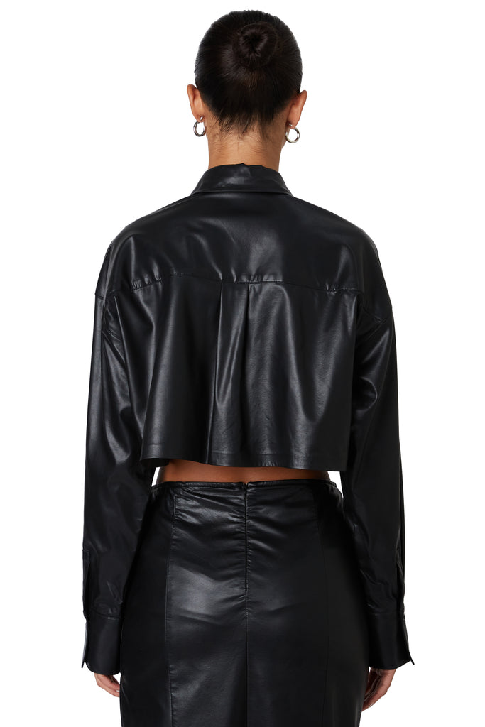 Black cropped leather shirt back