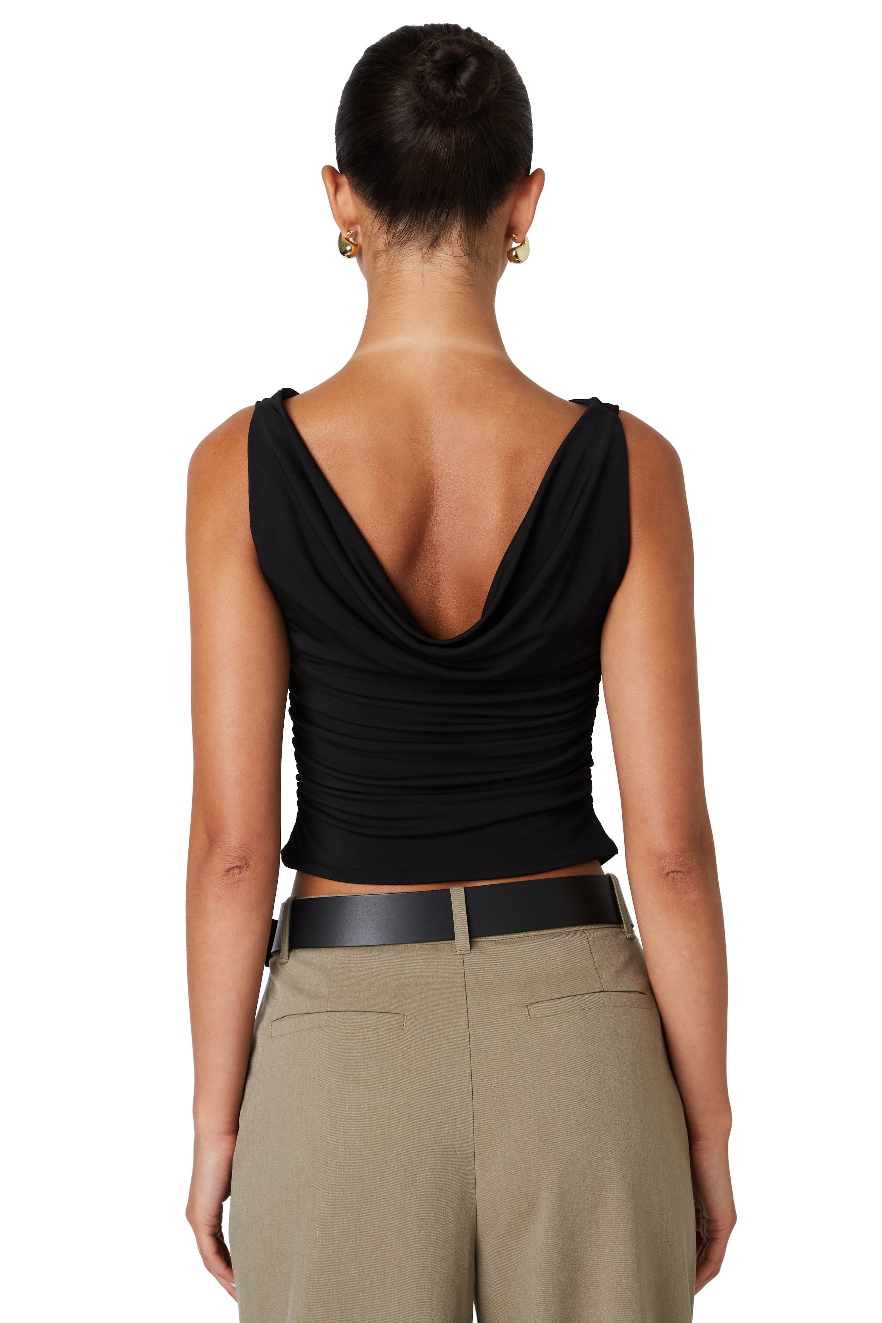 Black cowl neck tank top back