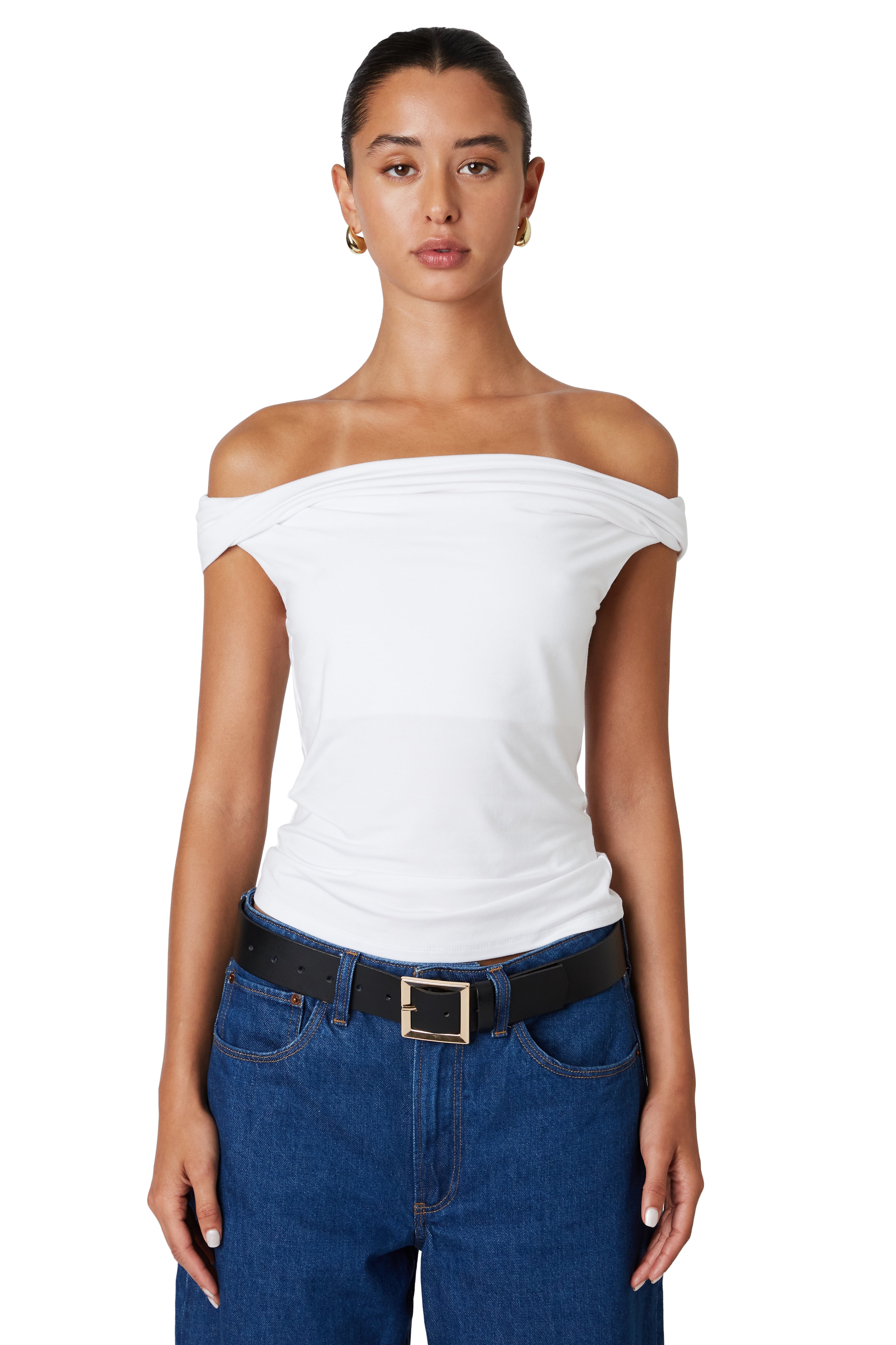 White off shoulder top front
