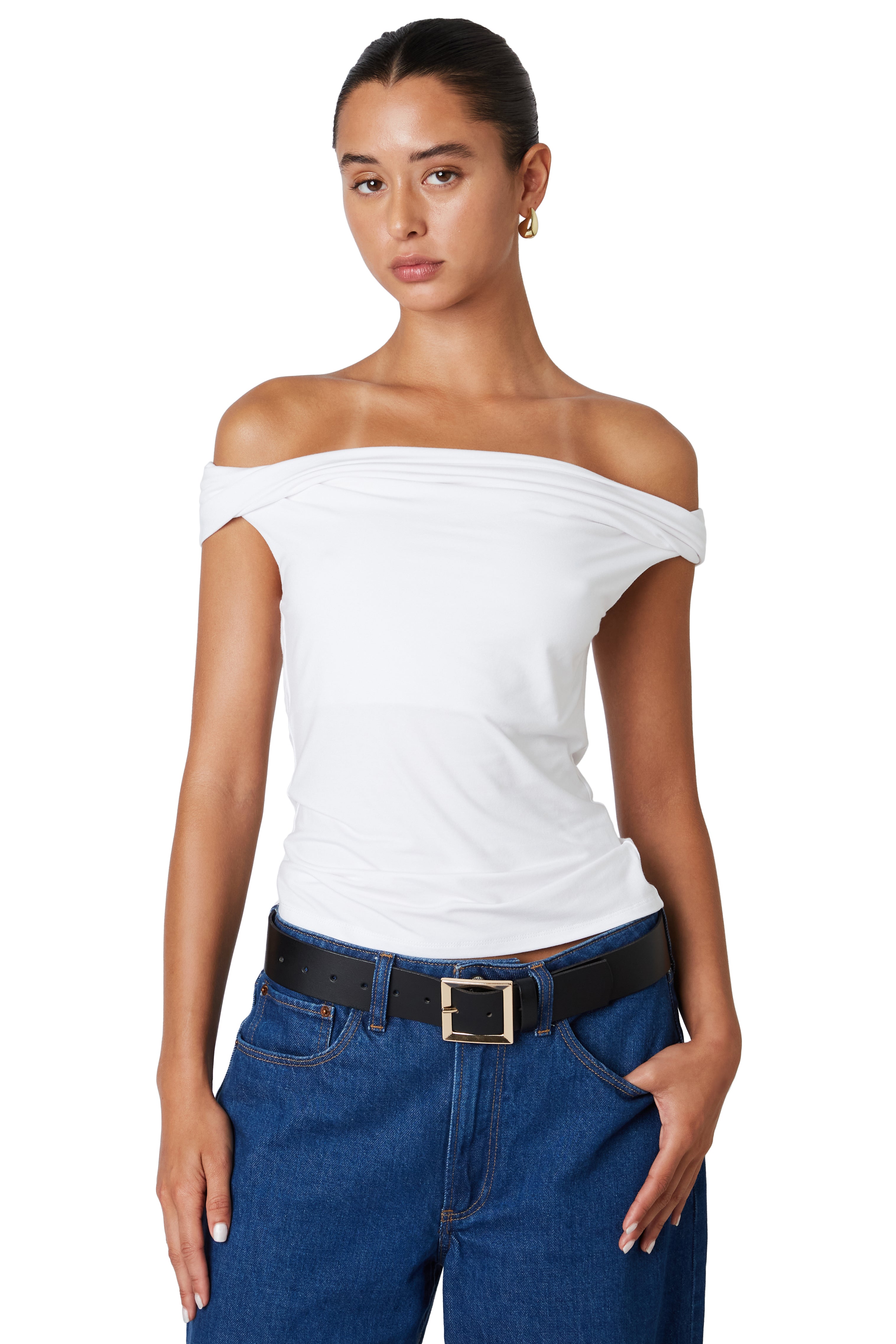White off shoulder top front