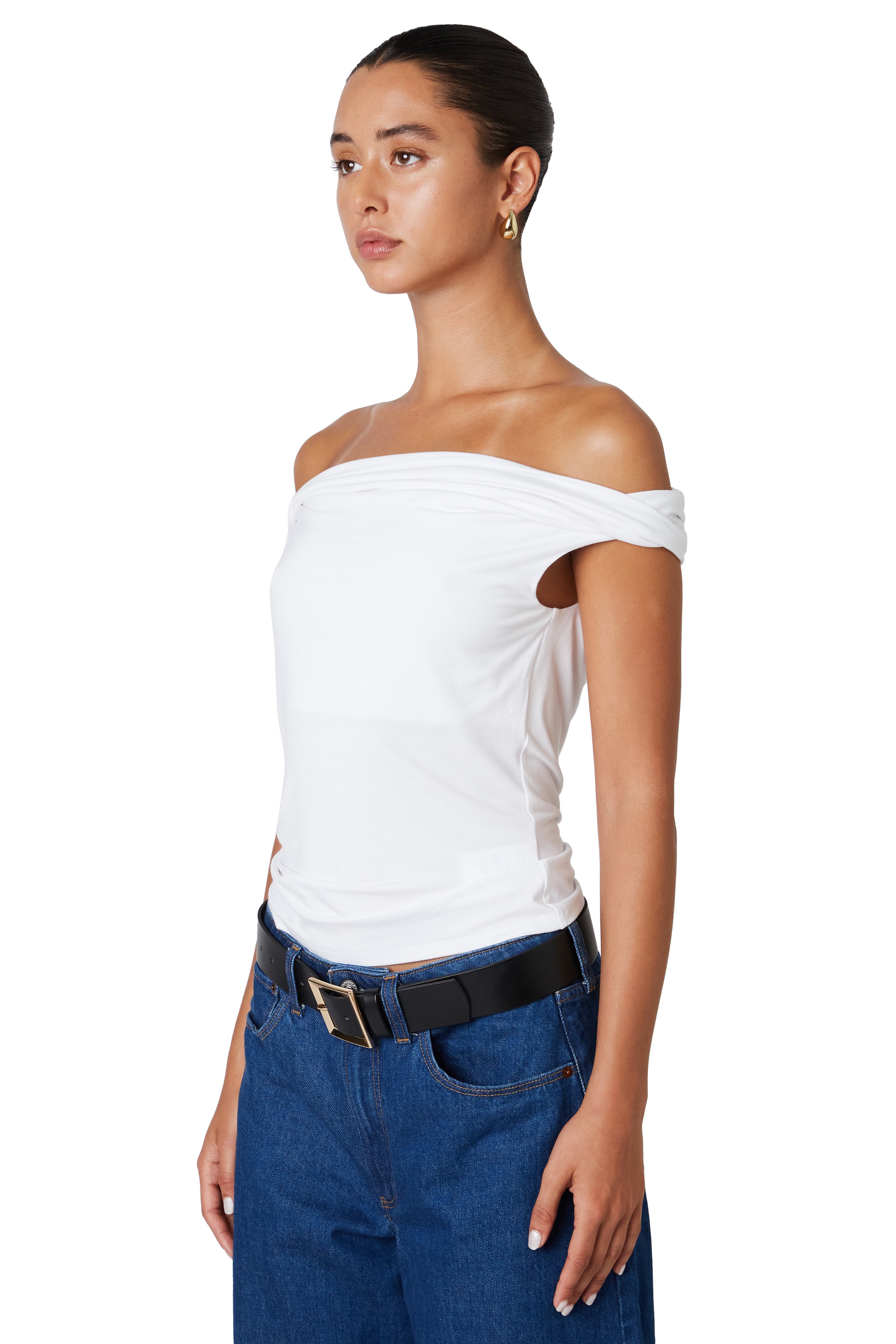 White off shoulder top side