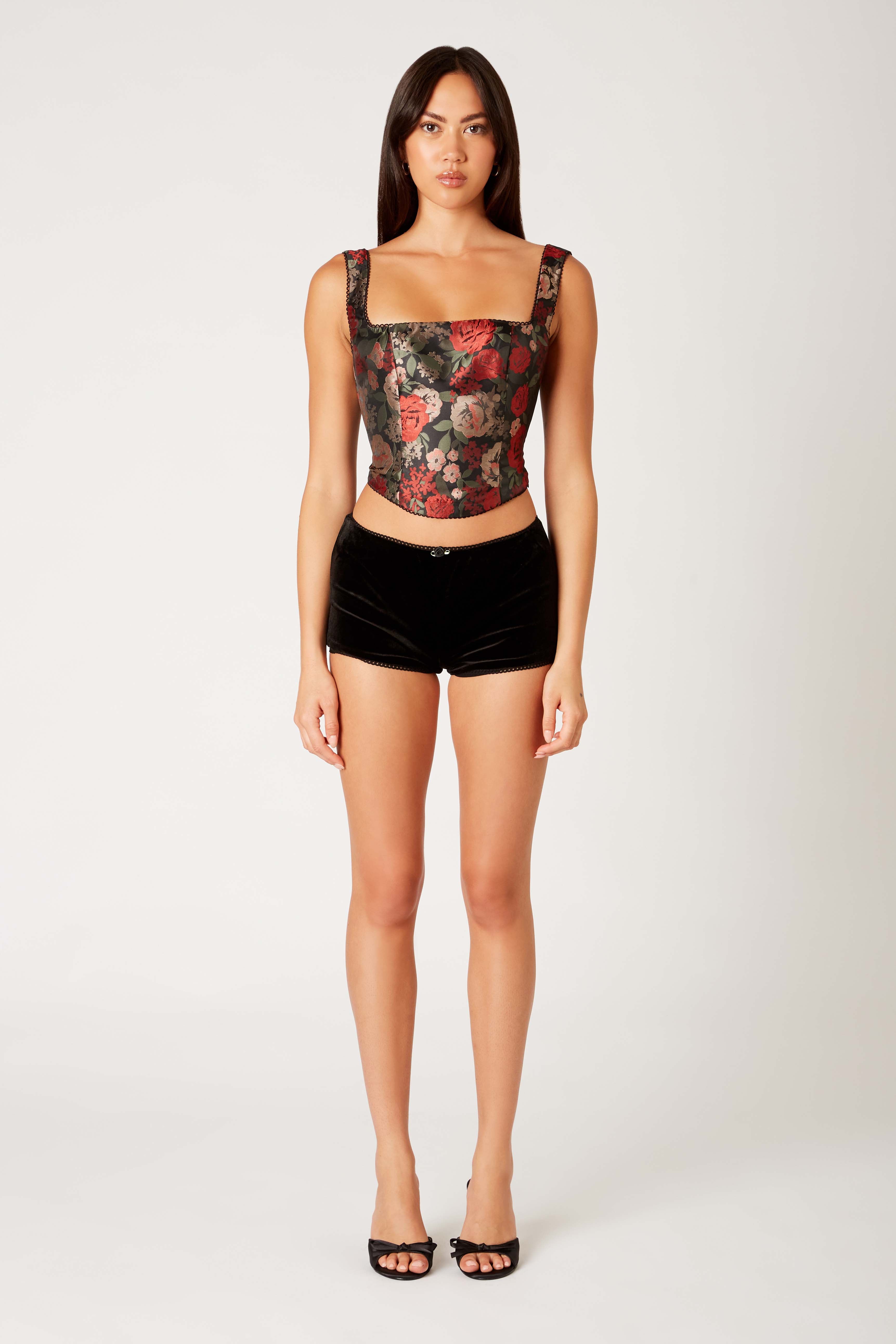 Elizabeth Corset in black/cherry front view