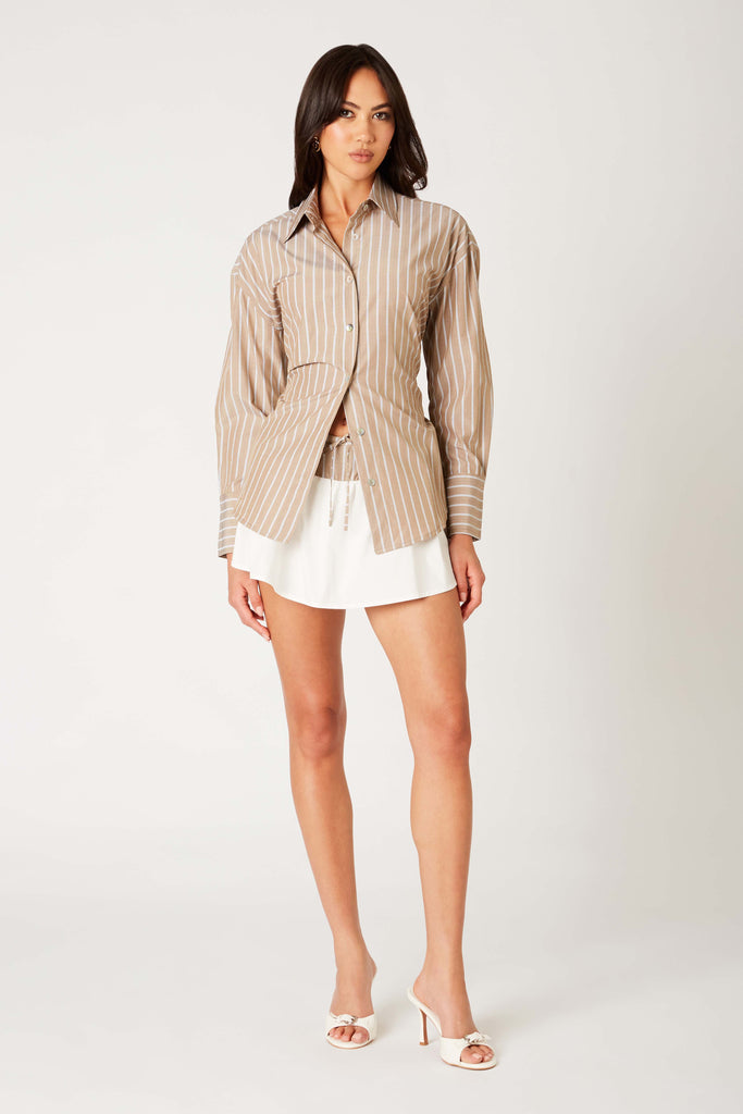 Jules Shirt in taupe front view