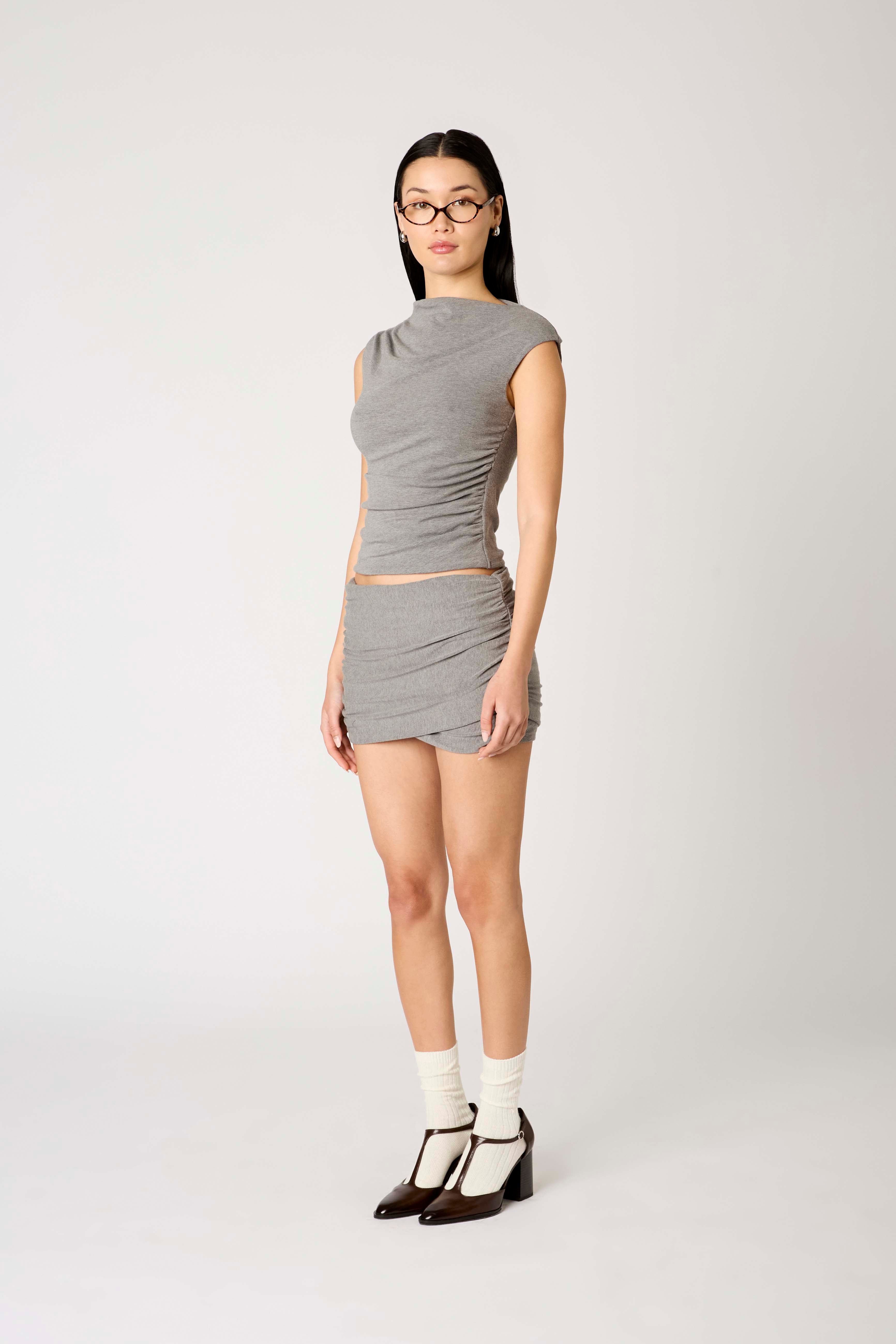 Marge Top in heather grey side view