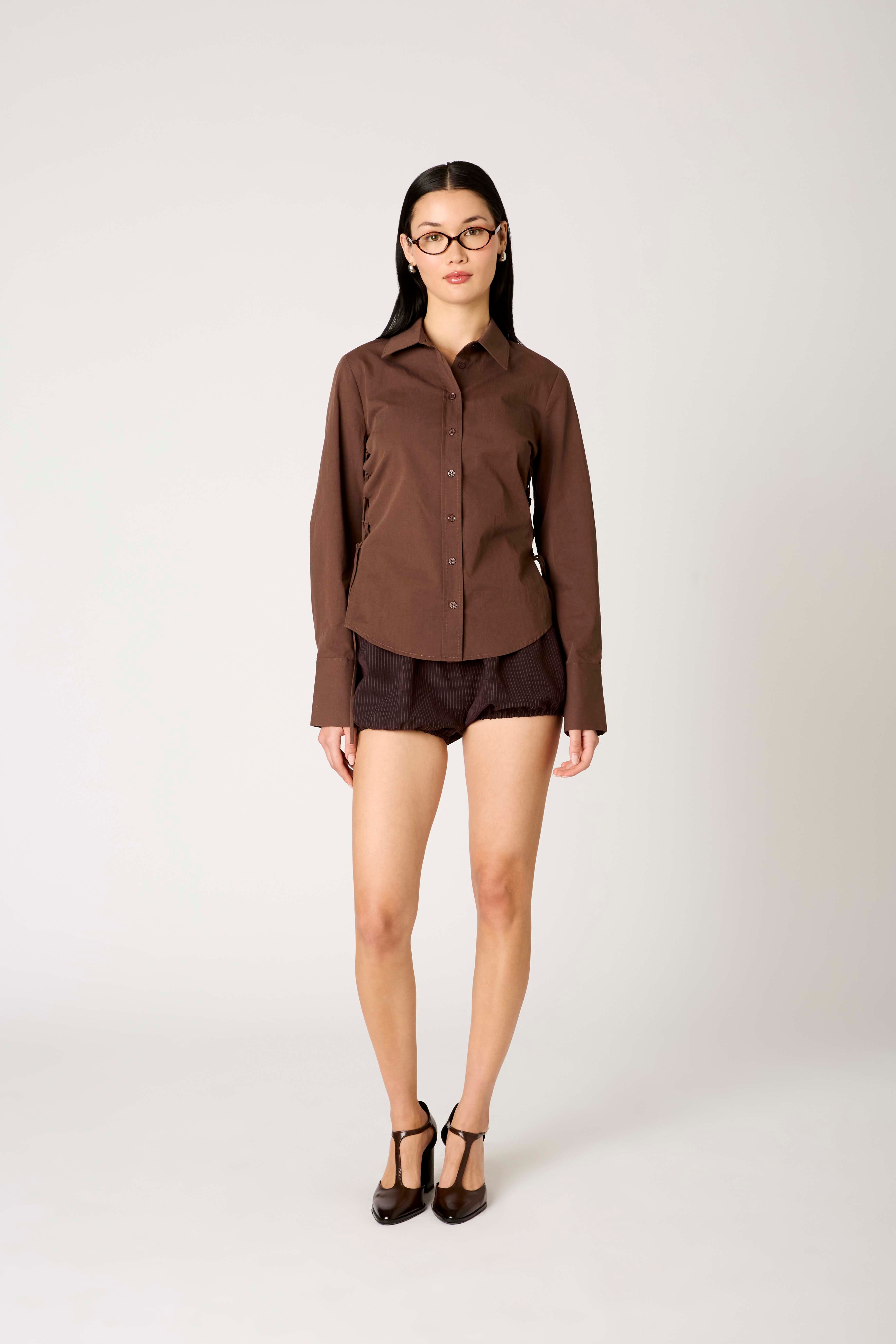 Alara Shirt in brown front view