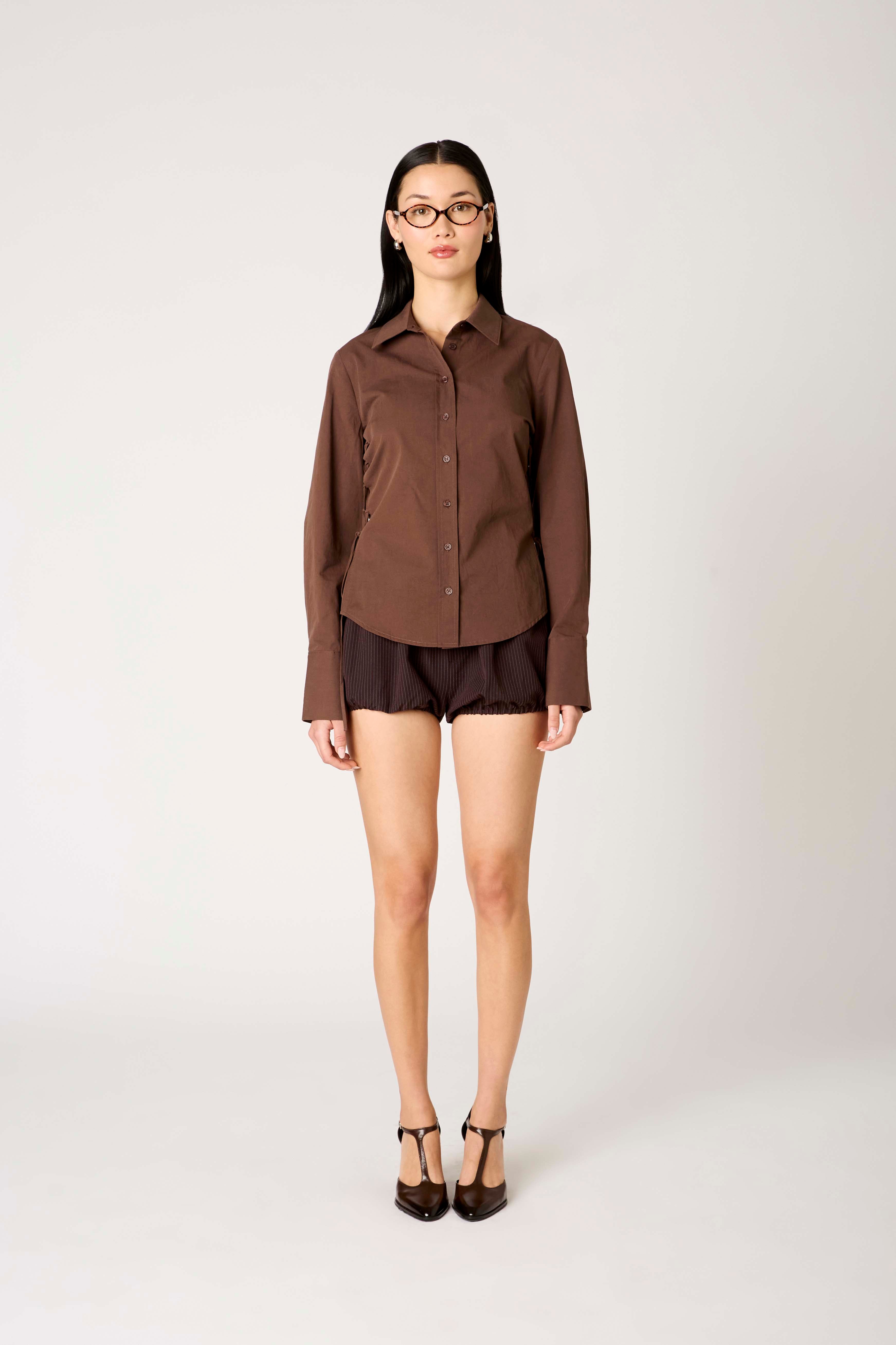 Alara Shirt in brown front view