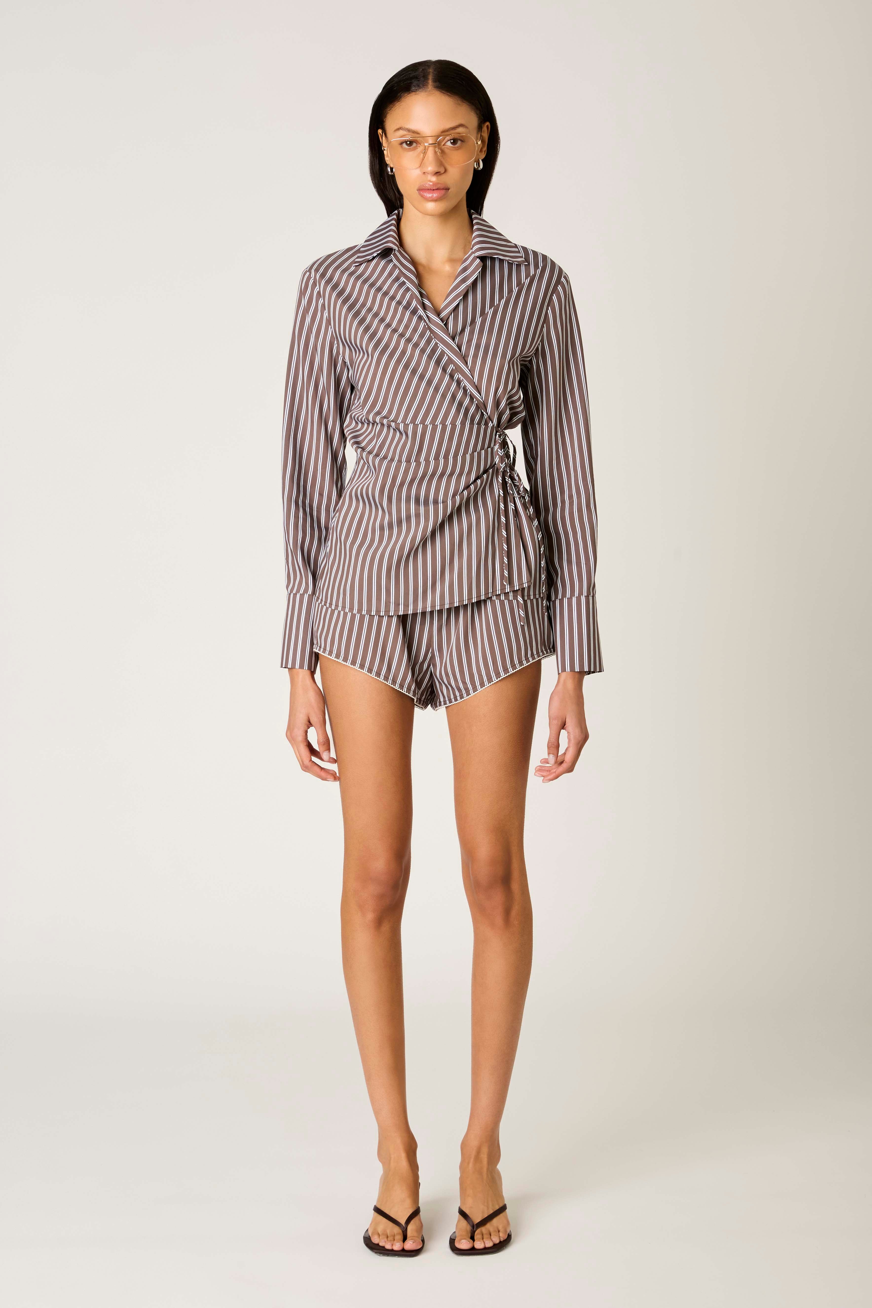 Eliska Shirt in coffee front view 