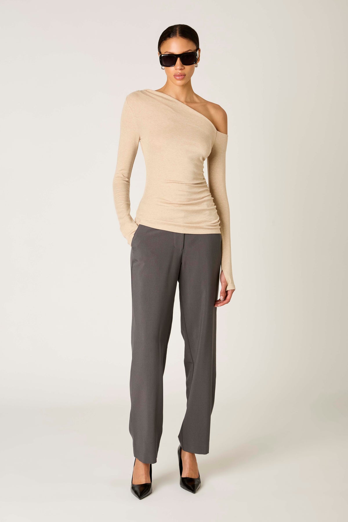 Cleo Top in oatmeal front view