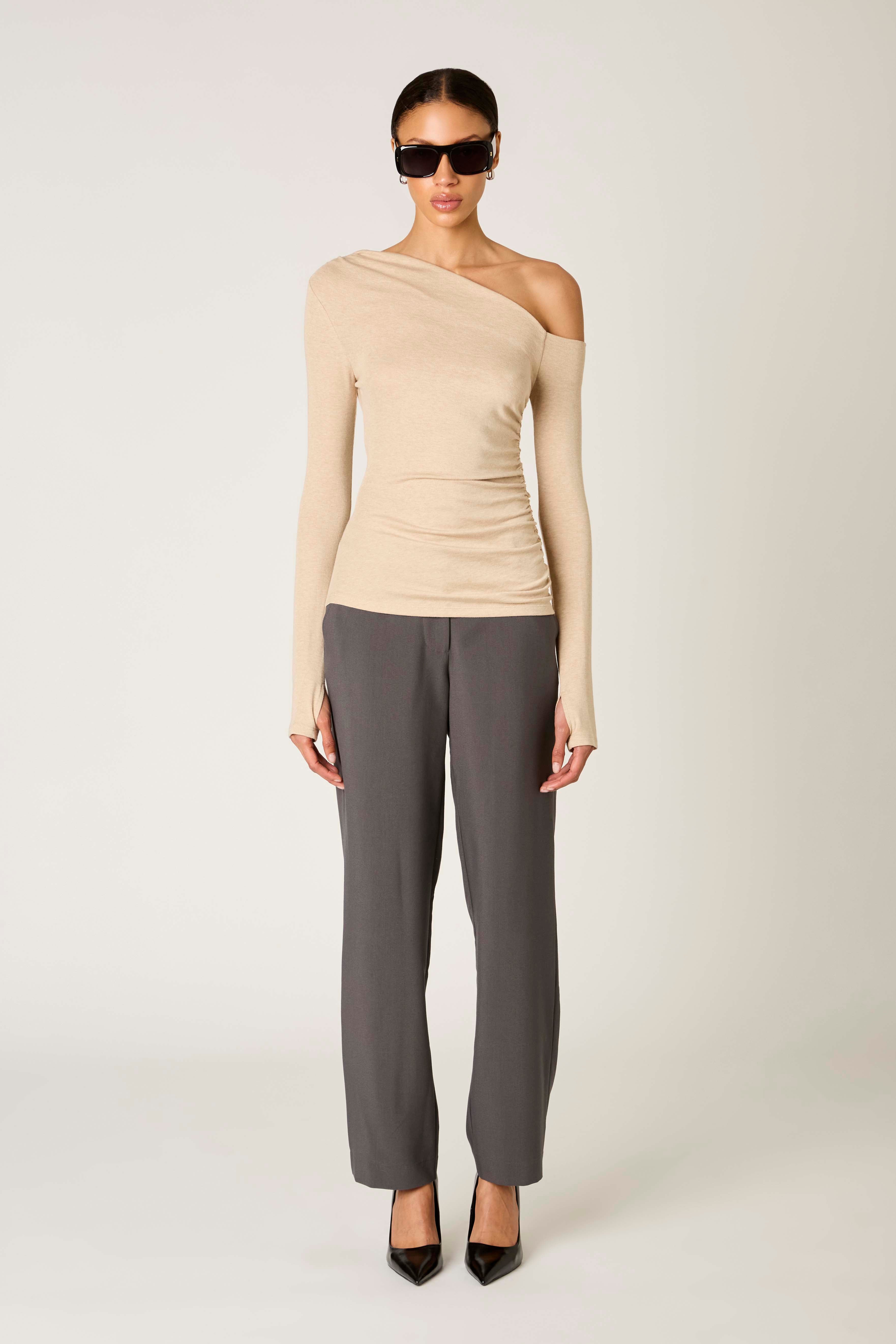 Cleo Top in oatmeal front view