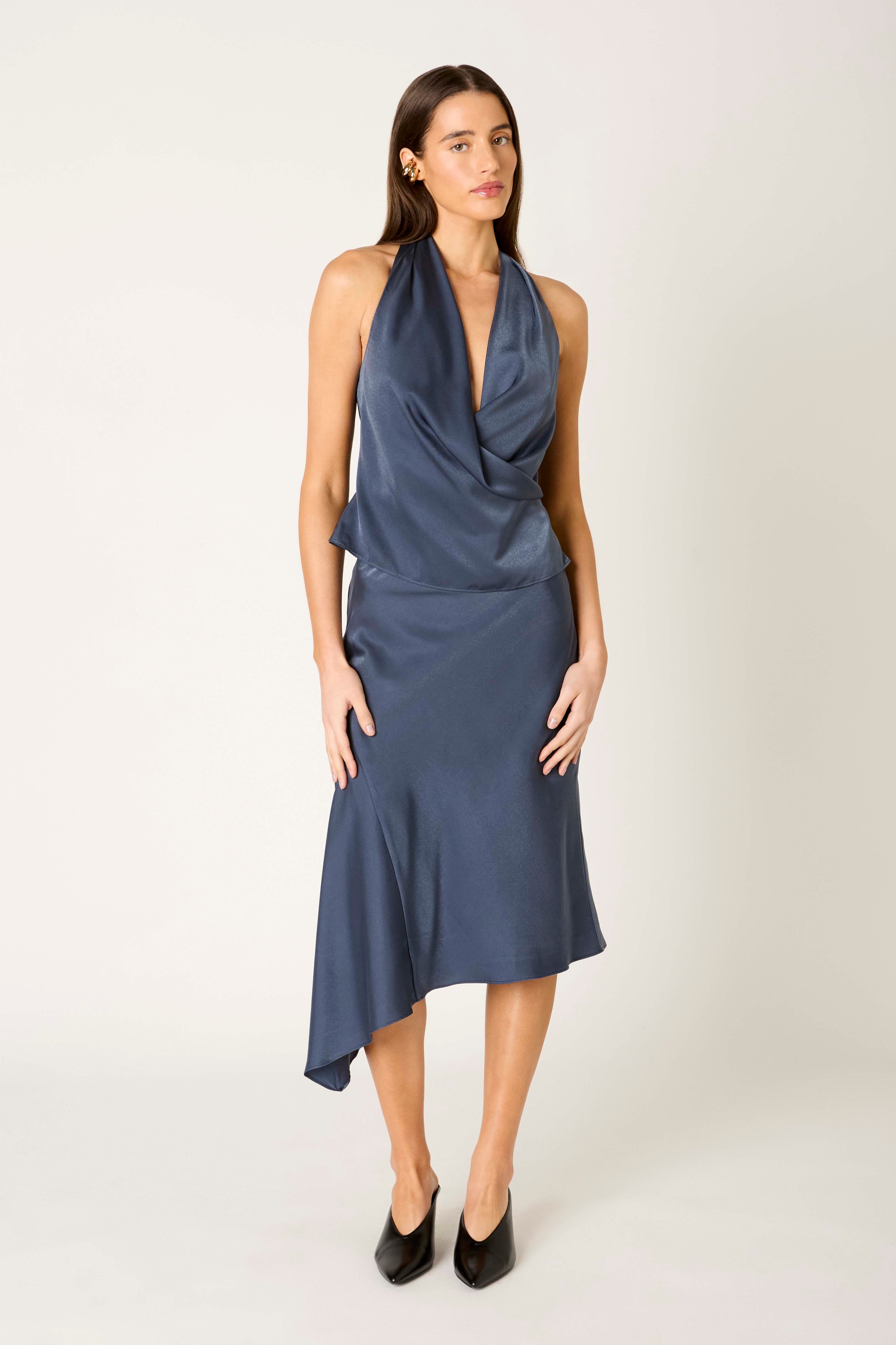Alondra Top in grey blue front view