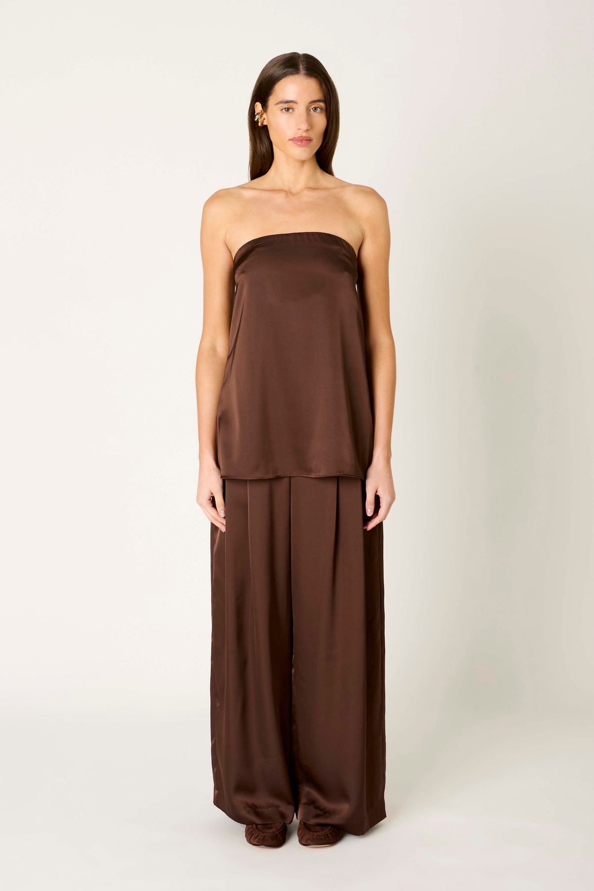 Olivia Top in chocolate front view