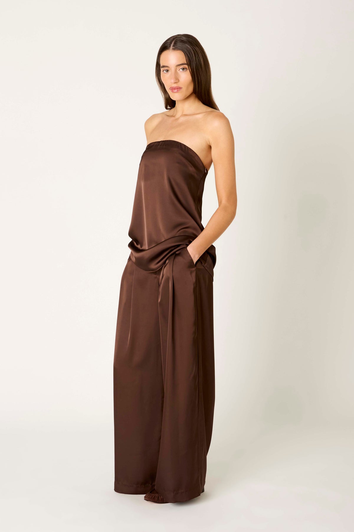Olivia Top in chocolate side view