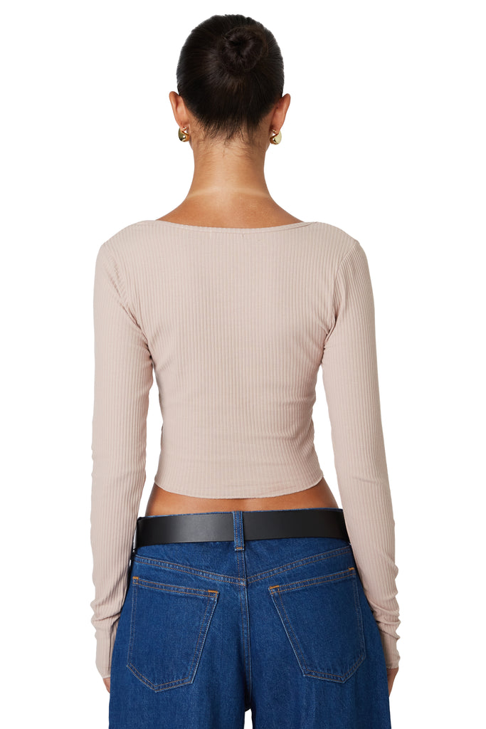 Latte long sleeve crop top with v cut out back