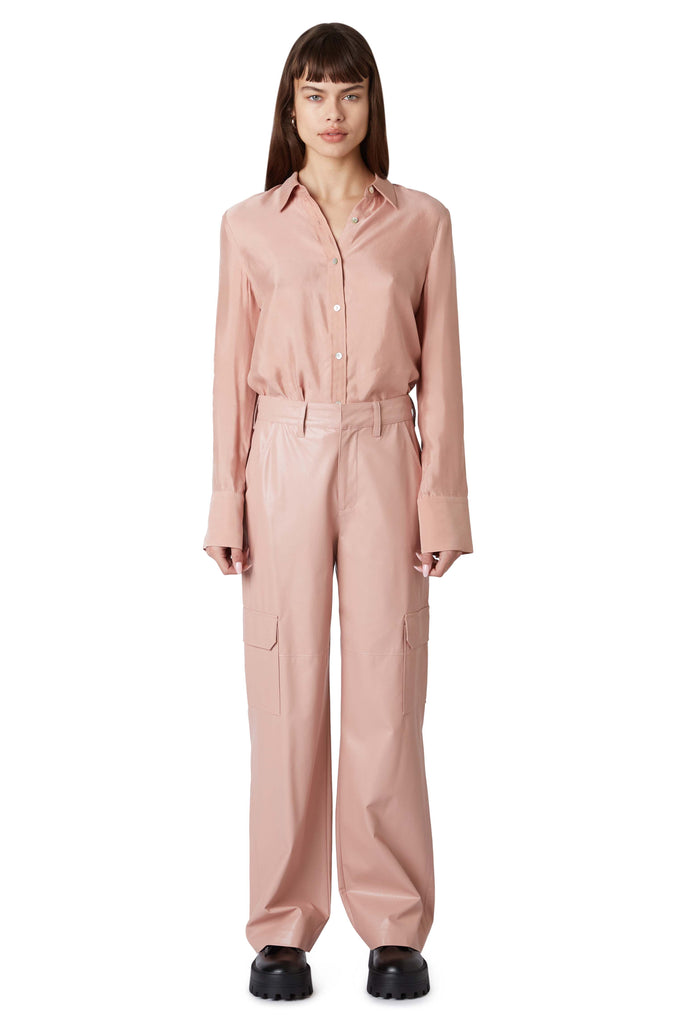 Vegan Leather Cargo Pant in dusty pink front view