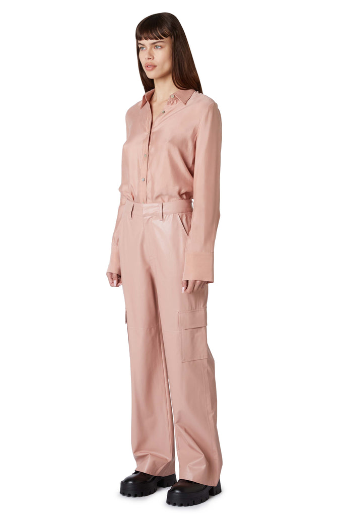 Vegan Leather Cargo Pant in dusty pink side view