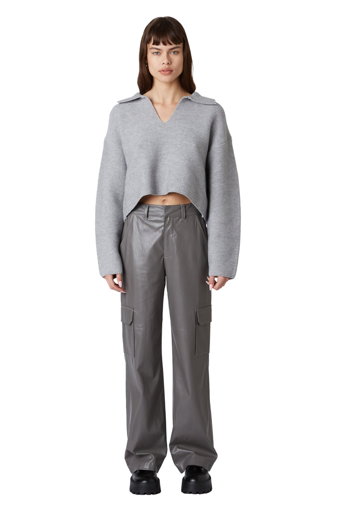Vegan Leather Cargo Pant in grey front view