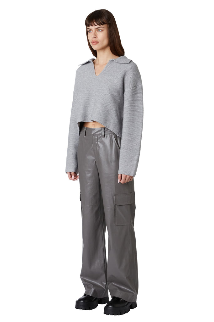 Vegan Leather Cargo Pant in grey side view