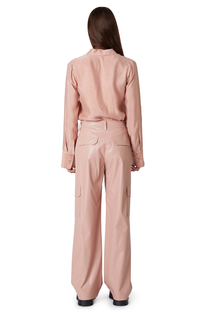 Vegan Leather Cargo Pant in dusty pink back view