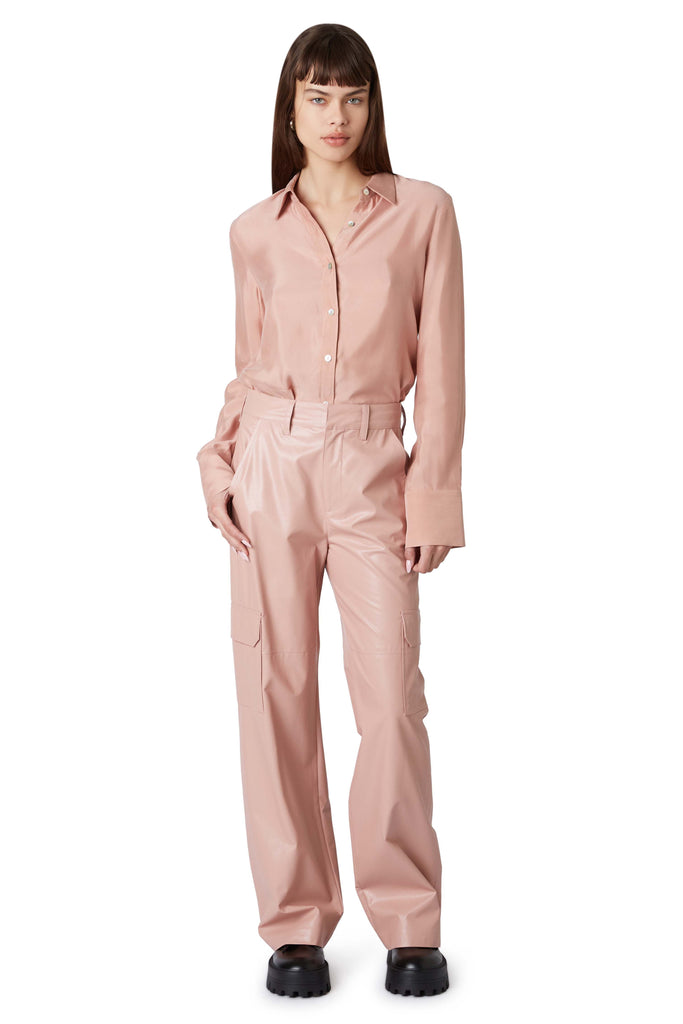 Vegan Leather Cargo Pant in dusty pink front view 2