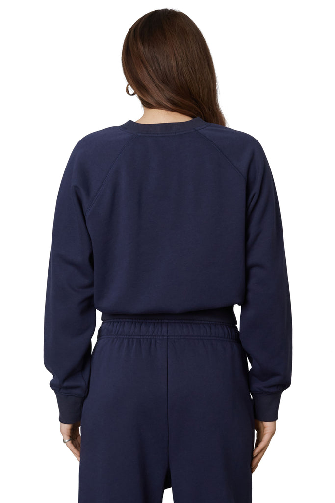 Cropped Notched Sweatshirt in Navy back 