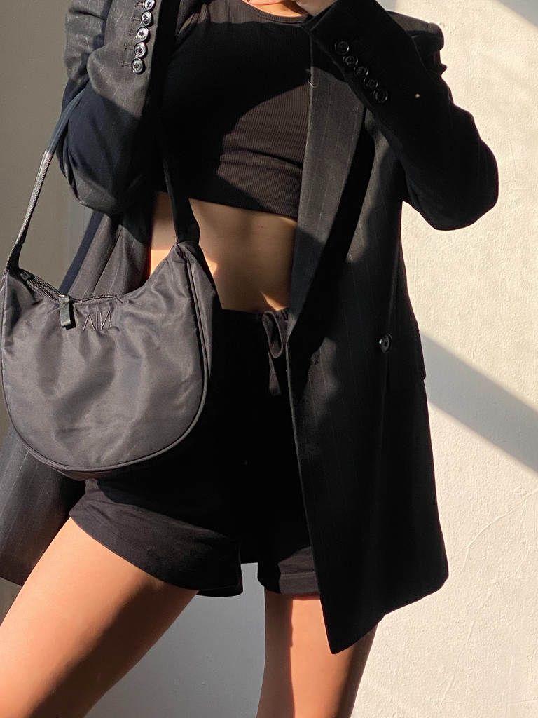 Nylon Shoulder Bag black, front view 3