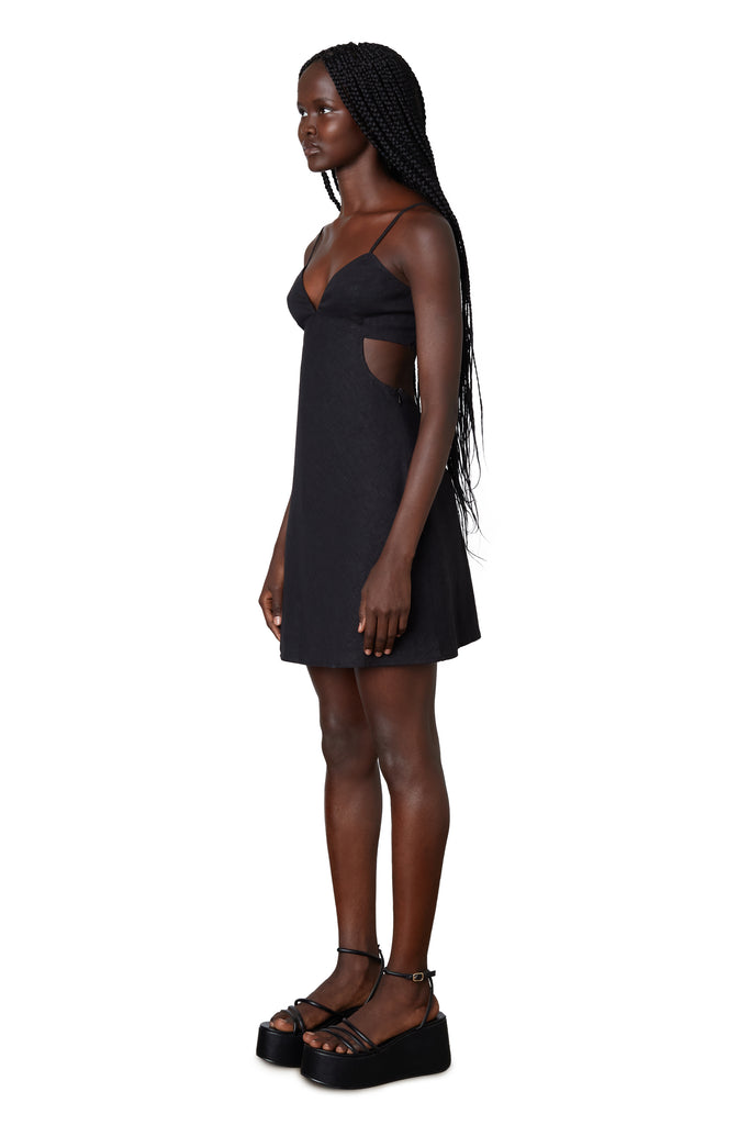 Nina Dress - Linen in black side view