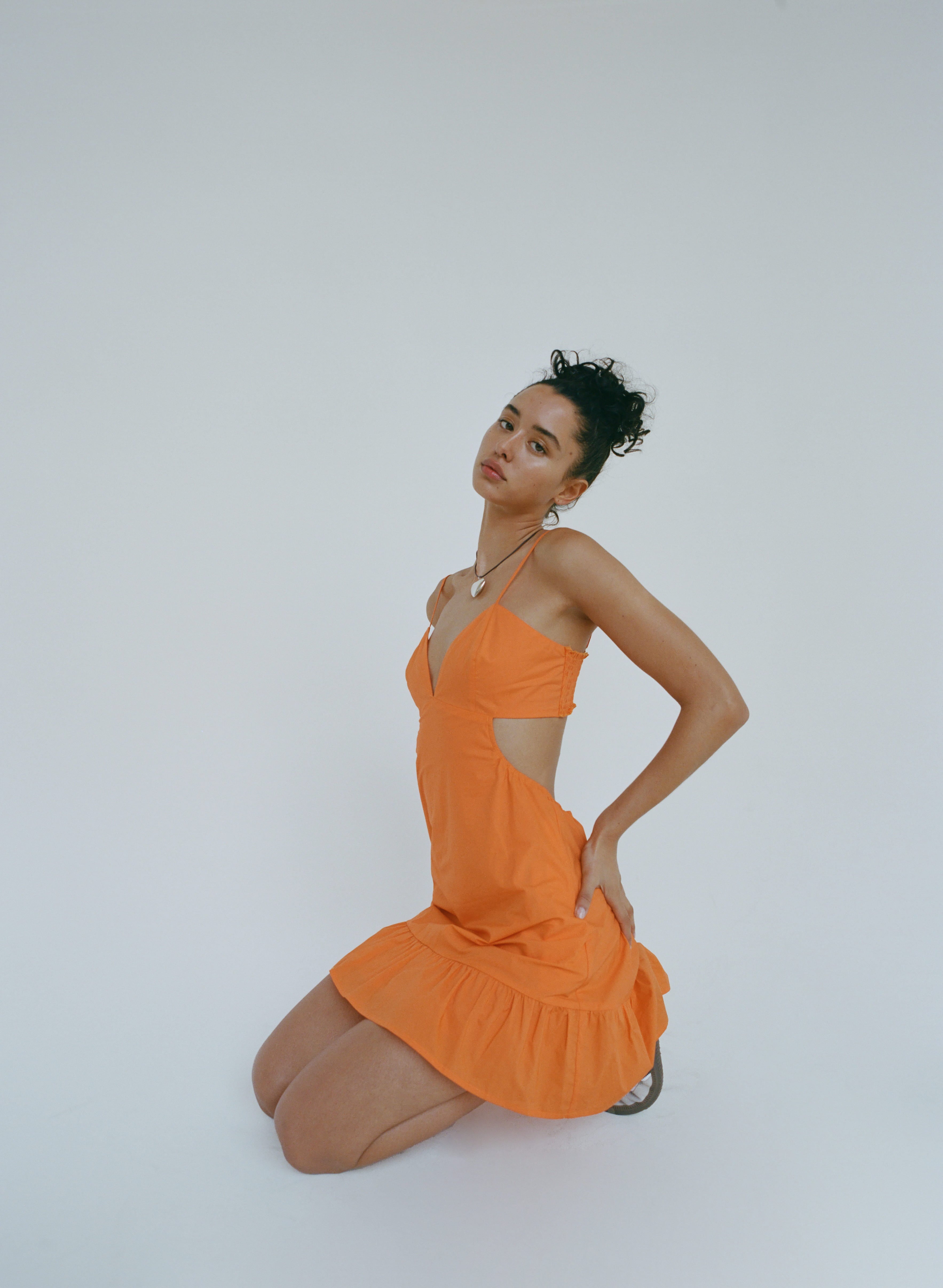 Sorrento dress in tangerine front 