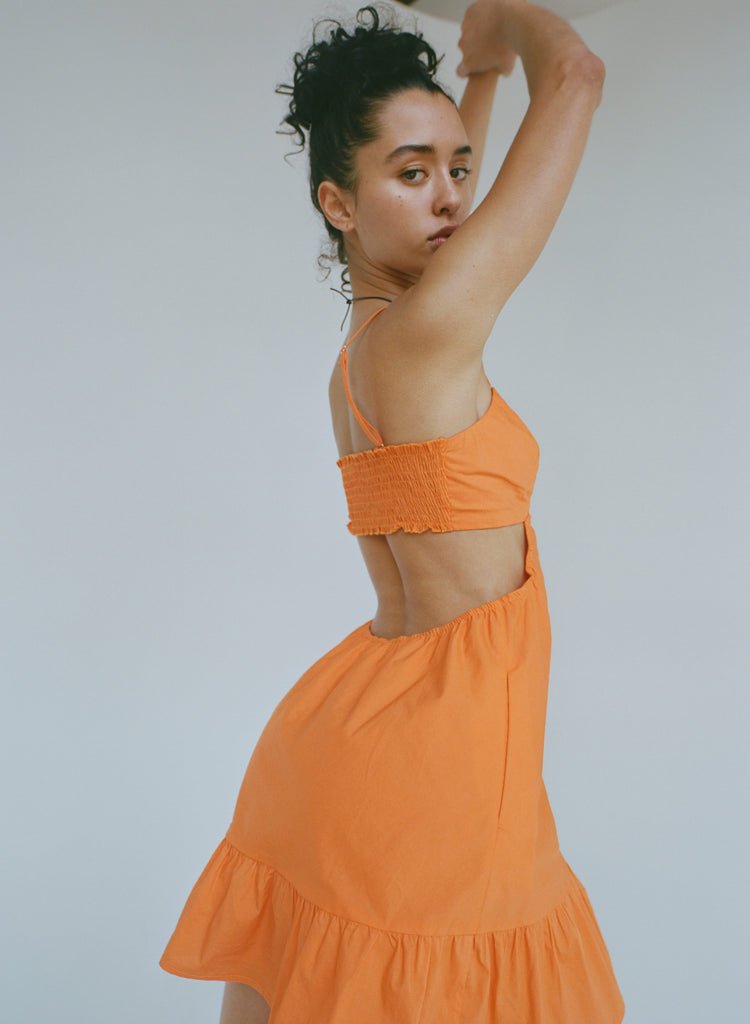 Sorrento dress in tangerine side 