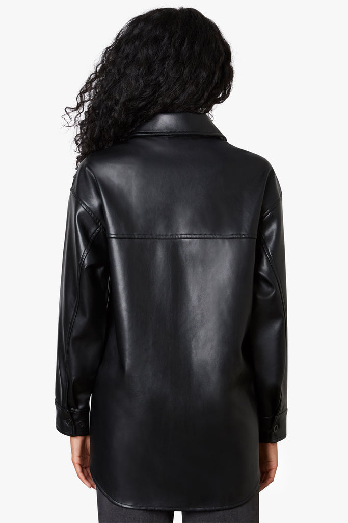 Vegan Leather Shacket in Black Back 