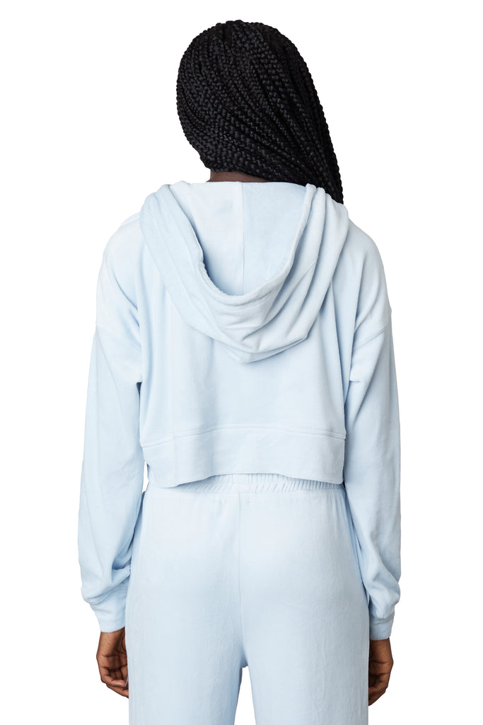 Cropped Velour Hoodie in chambray back view