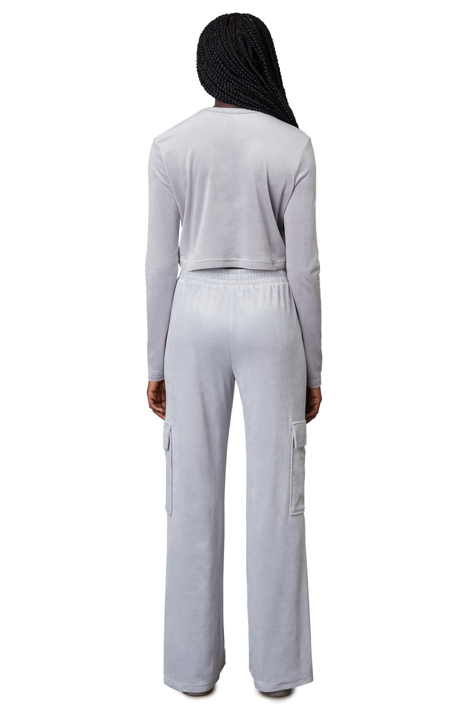 velour cargo pant in fog back view