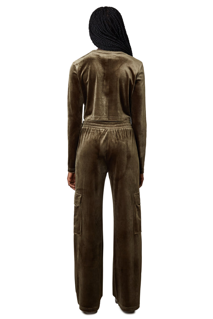 velour cargo pant in olive back view