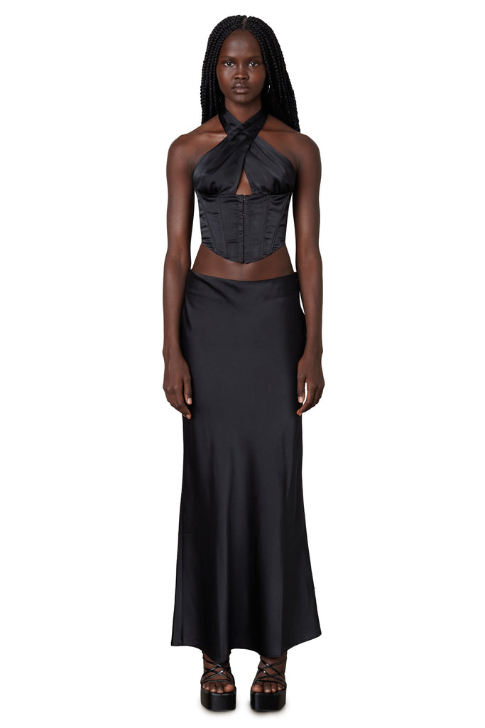  90's bias maxi skirt in Black, front view 
