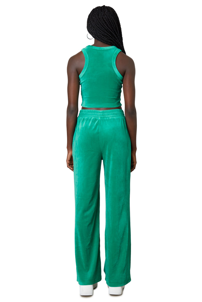 Velour Wide Leg Pant in ming green back view
