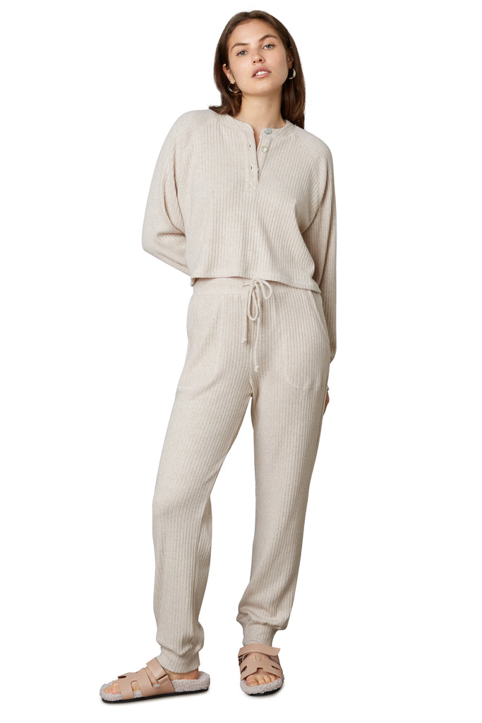 contrast stitch jogger in natural front view